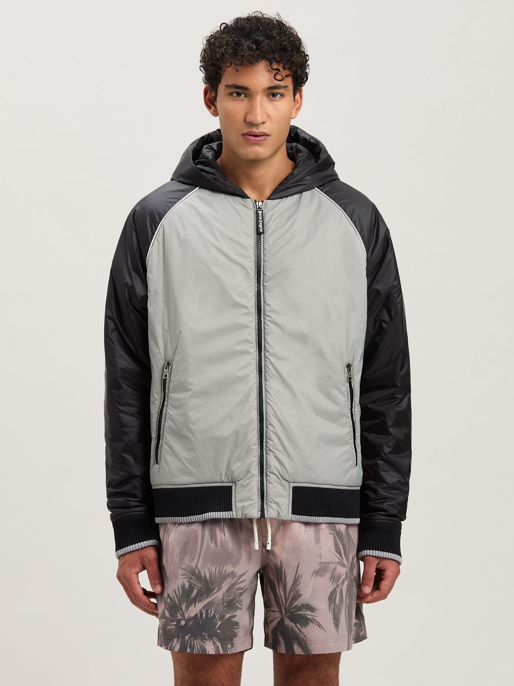 PALM ANGELS  CURVED LOGO NYLON WINDBREAKER GREY - BLA GREY - BLACK PMEA289S25FAB001