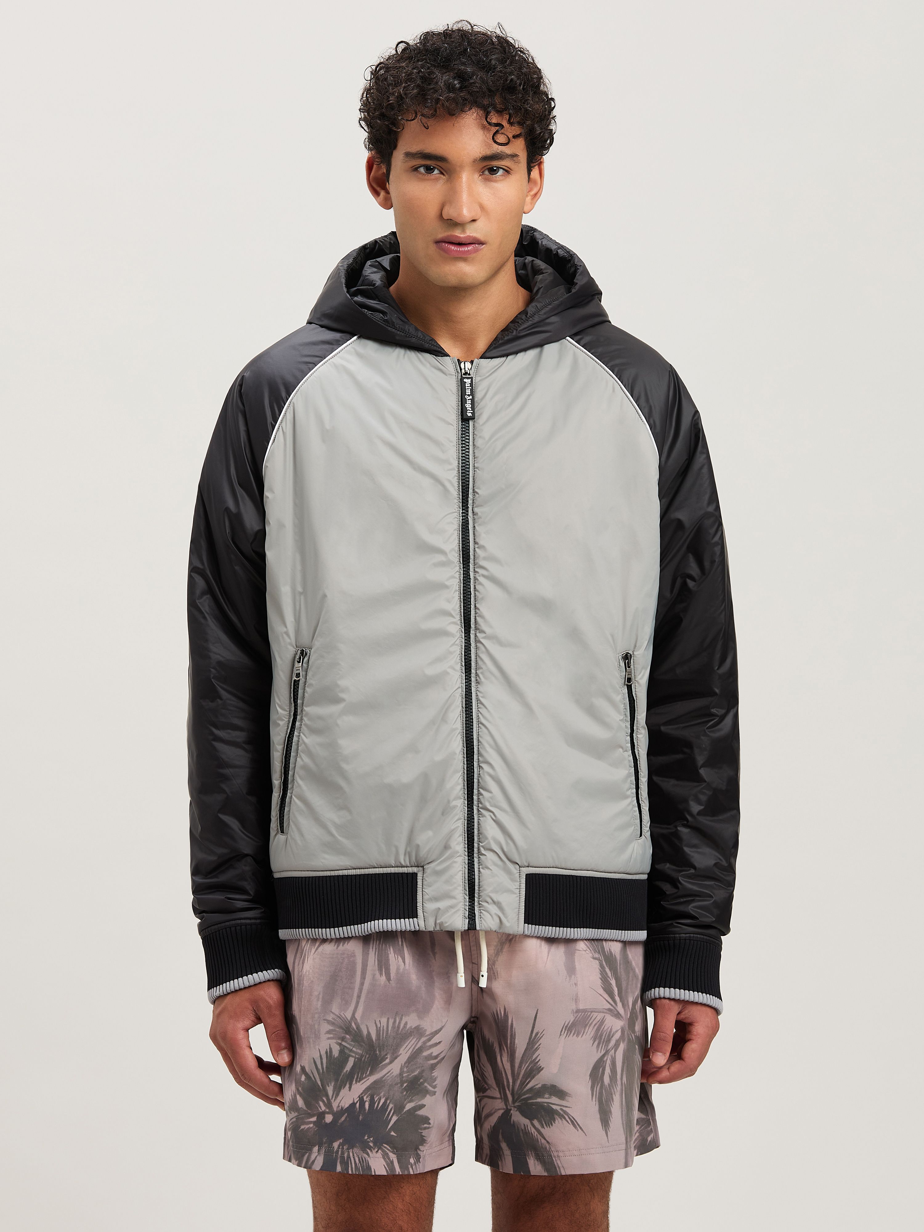 PALM ANGELS  CURVED LOGO NYLON WINDBREAKER GREY - BLA GREY - BLACK PMEA289S25FAB001