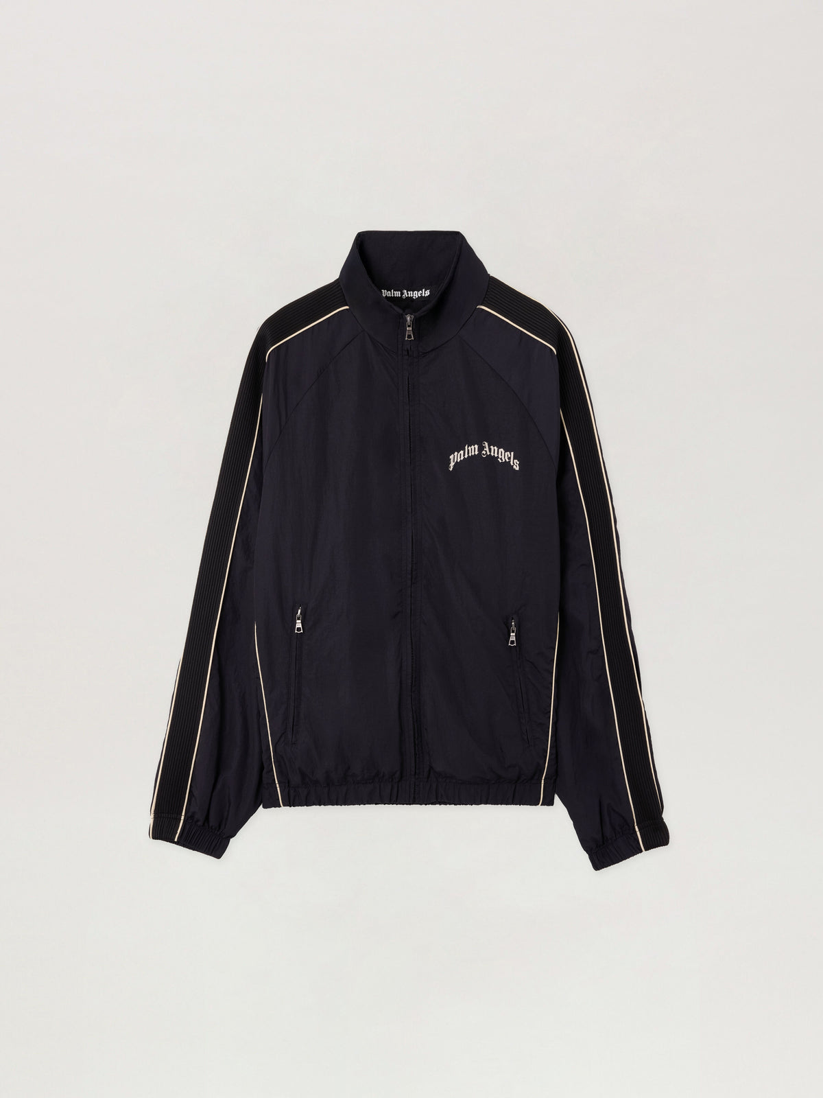PALM ANGELS Curved Logo Vintage Track Windbreaker BLACK OFF WHITE PMEB02GS26FAB001