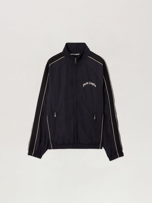 PALM ANGELS Curved Logo Vintage Track Windbreaker BLACK OFF WHITE PMEB02GS26FAB001