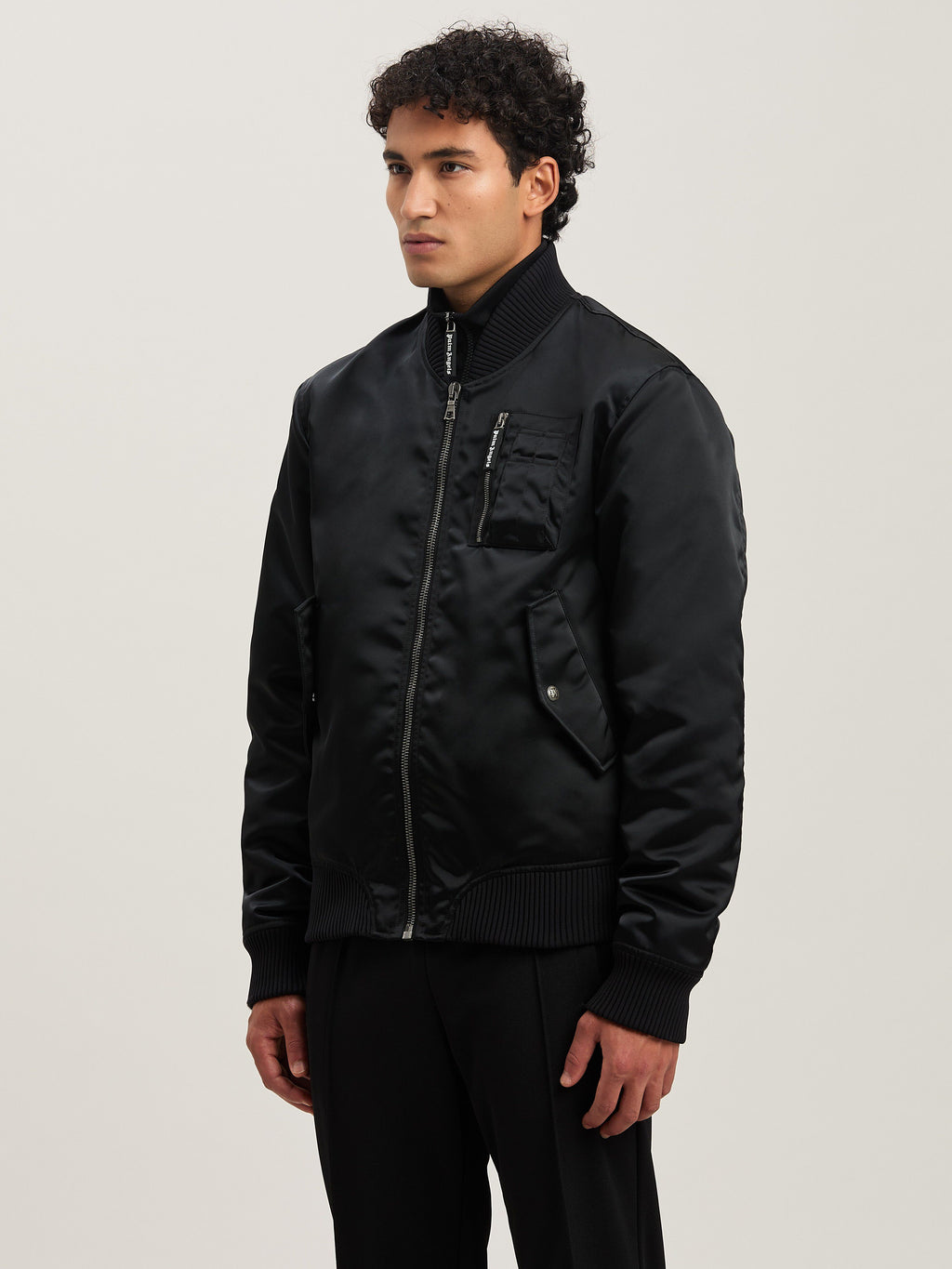 PALM ANGELS  CURVED LOGO BOMBER BLACK - BLACK PMEH033S25FAB001