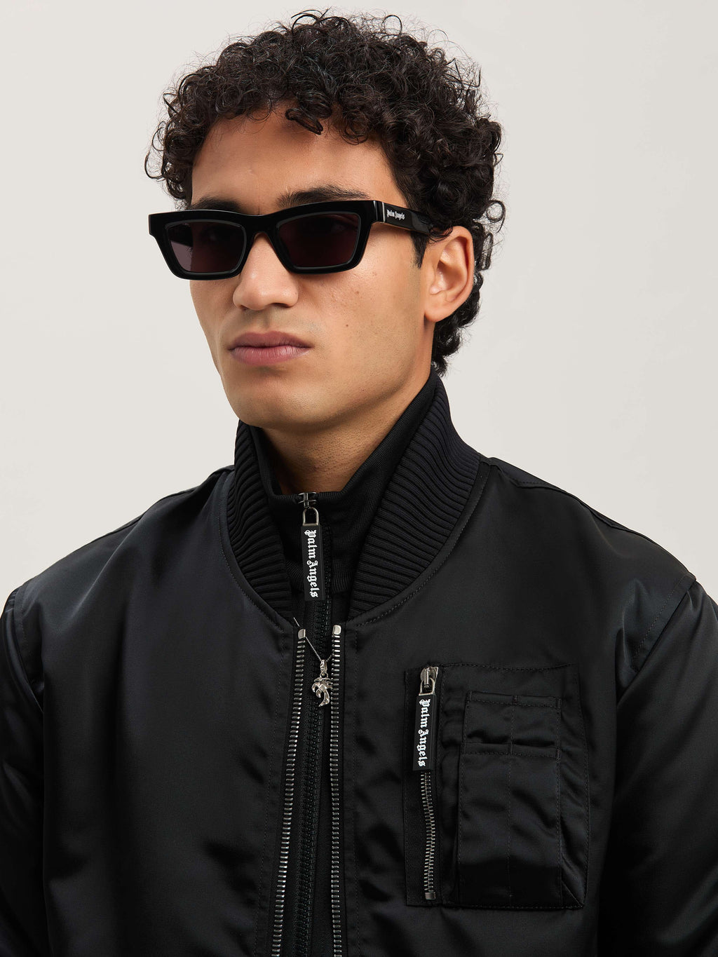 PALM ANGELS  CURVED LOGO BOMBER BLACK - BLACK PMEH033S25FAB001
