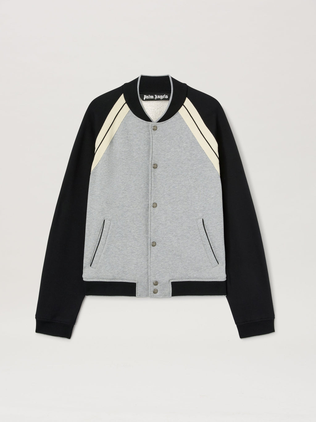 PALM ANGELS  CURVED LOGO TRACK VARSITY GREY MELANGE - GREY MELANGE - BLACK PMEK010S25FAB001