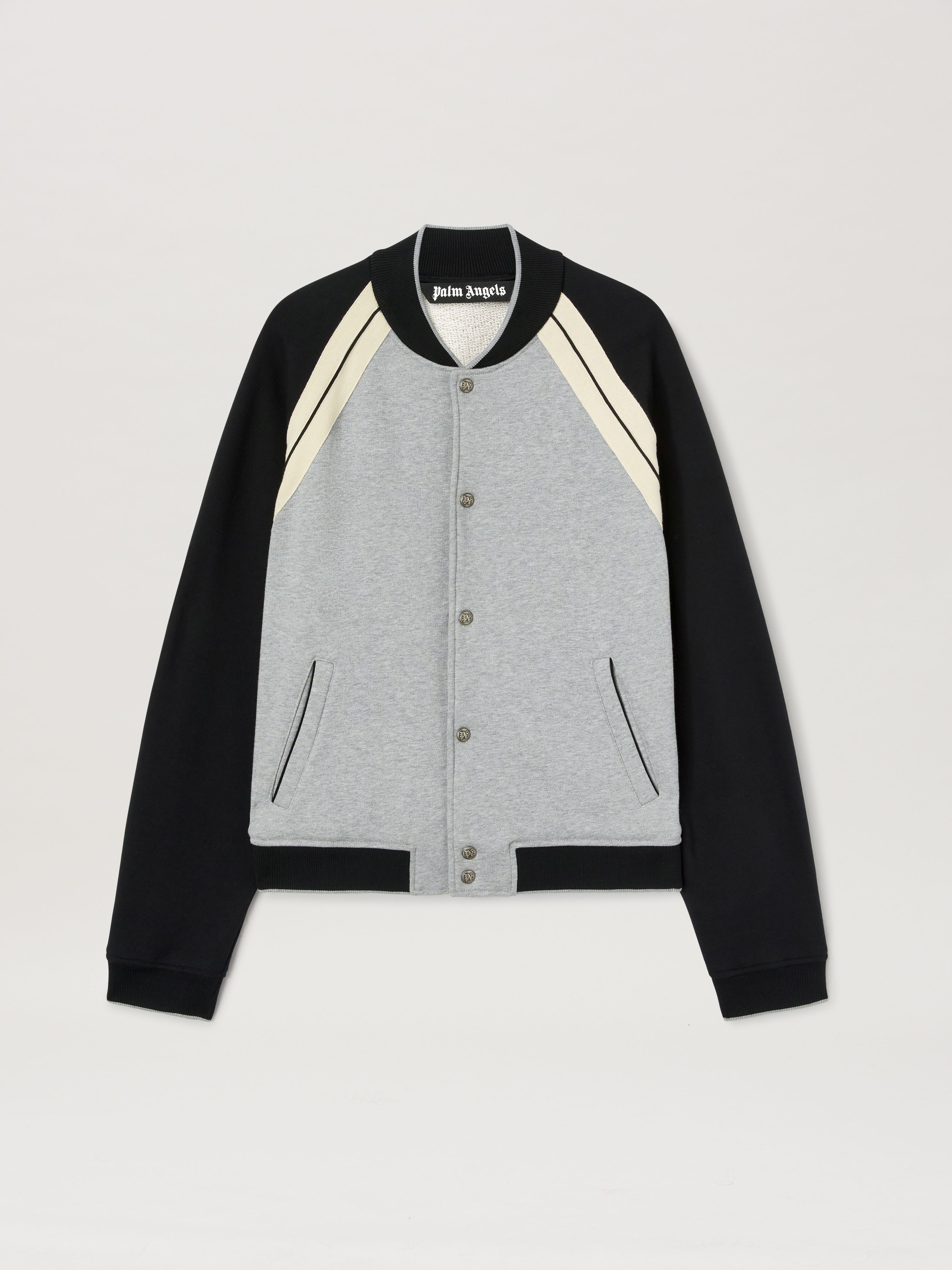 PALM ANGELS  CURVED LOGO TRACK VARSITY GREY MELANGE - GREY MELANGE - BLACK PMEK010S25FAB001