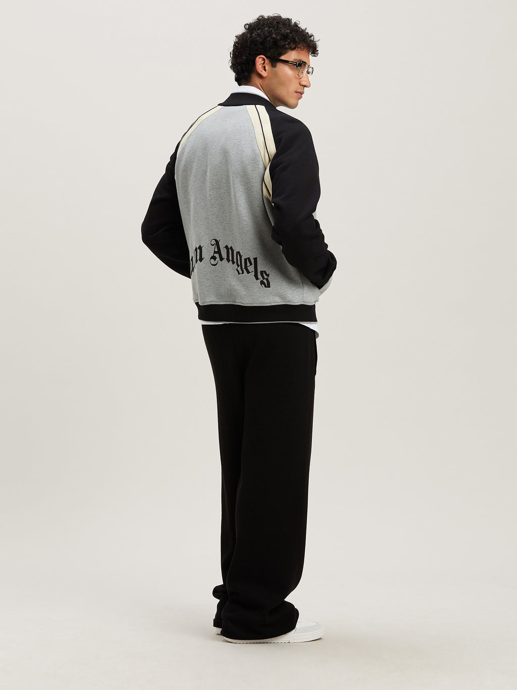 PALM ANGELS  CURVED LOGO TRACK VARSITY GREY MELANGE - GREY MELANGE - BLACK PMEK010S25FAB001