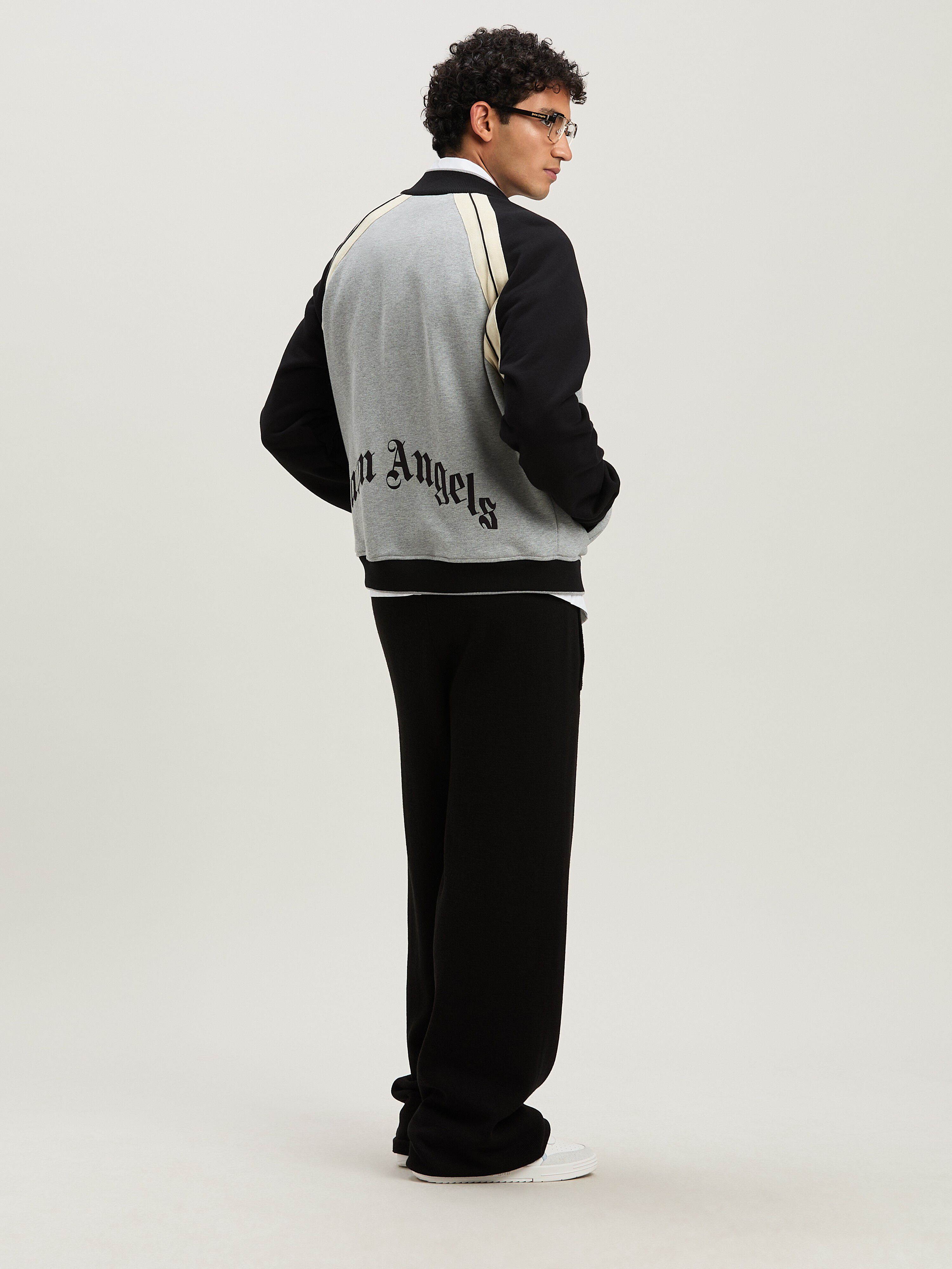PALM ANGELS  CURVED LOGO TRACK VARSITY GREY MELANGE - GREY MELANGE - BLACK PMEK010S25FAB001