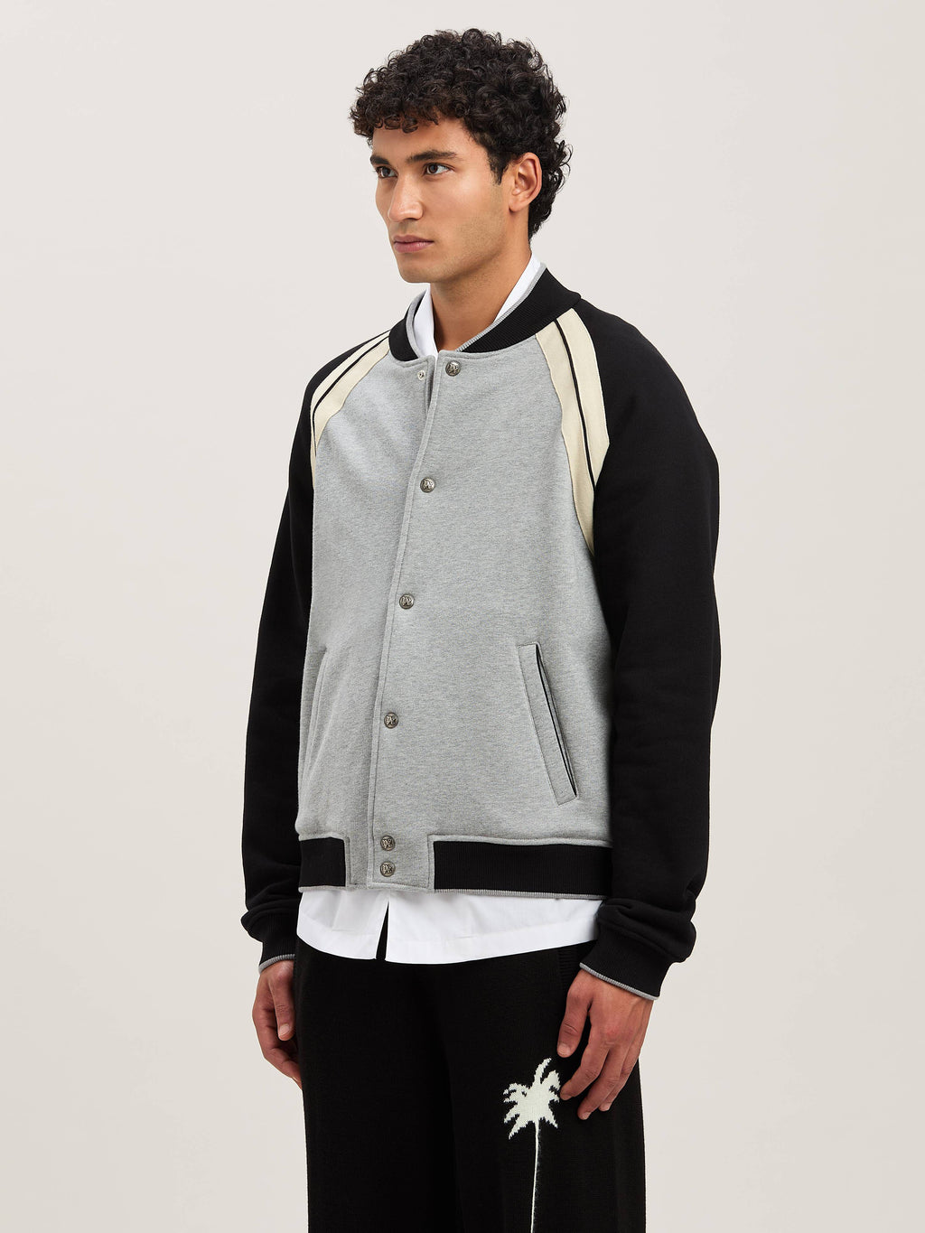 PALM ANGELS  CURVED LOGO TRACK VARSITY GREY MELANGE - GREY MELANGE - BLACK PMEK010S25FAB001