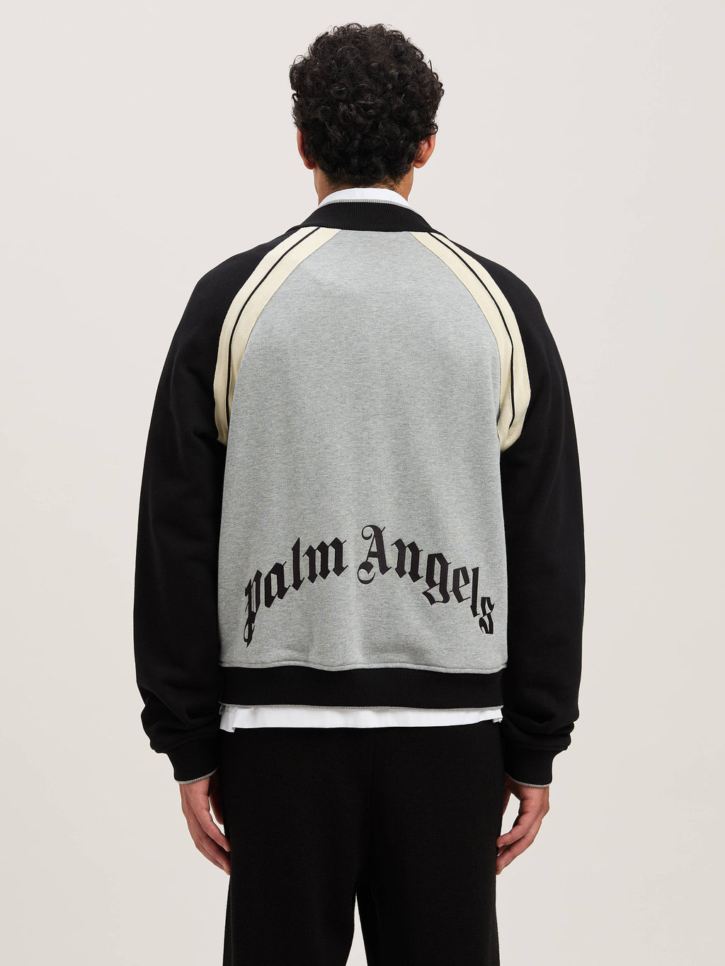 PALM ANGELS  CURVED LOGO TRACK VARSITY GREY MELANGE - GREY MELANGE - BLACK PMEK010S25FAB001