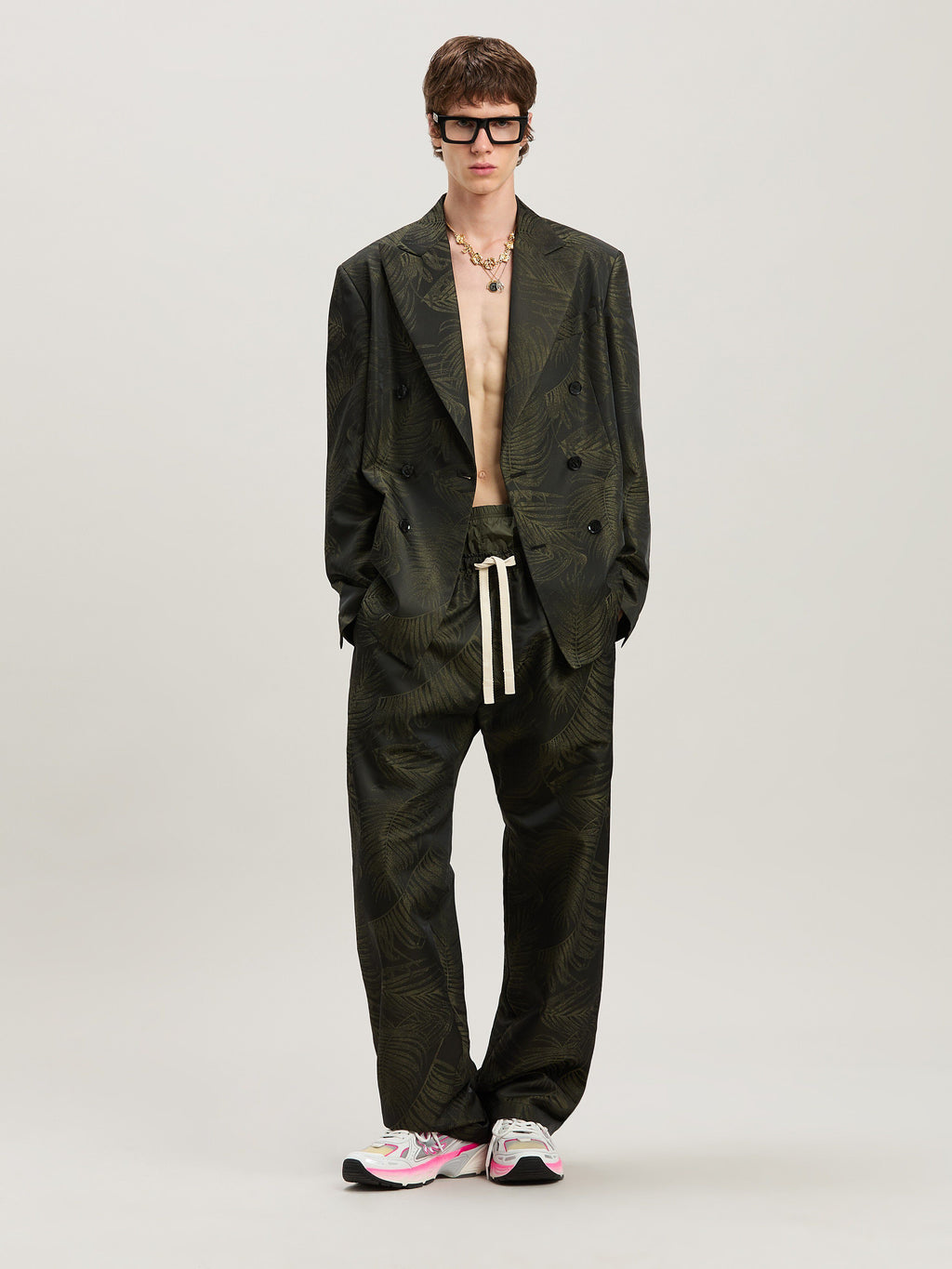 PALM ANGELS  PALMS JACQUARD DB BLAZER MILITARY GREEN MILITARY GREEN - MILITARY GREEN PMEN050S25FAB001