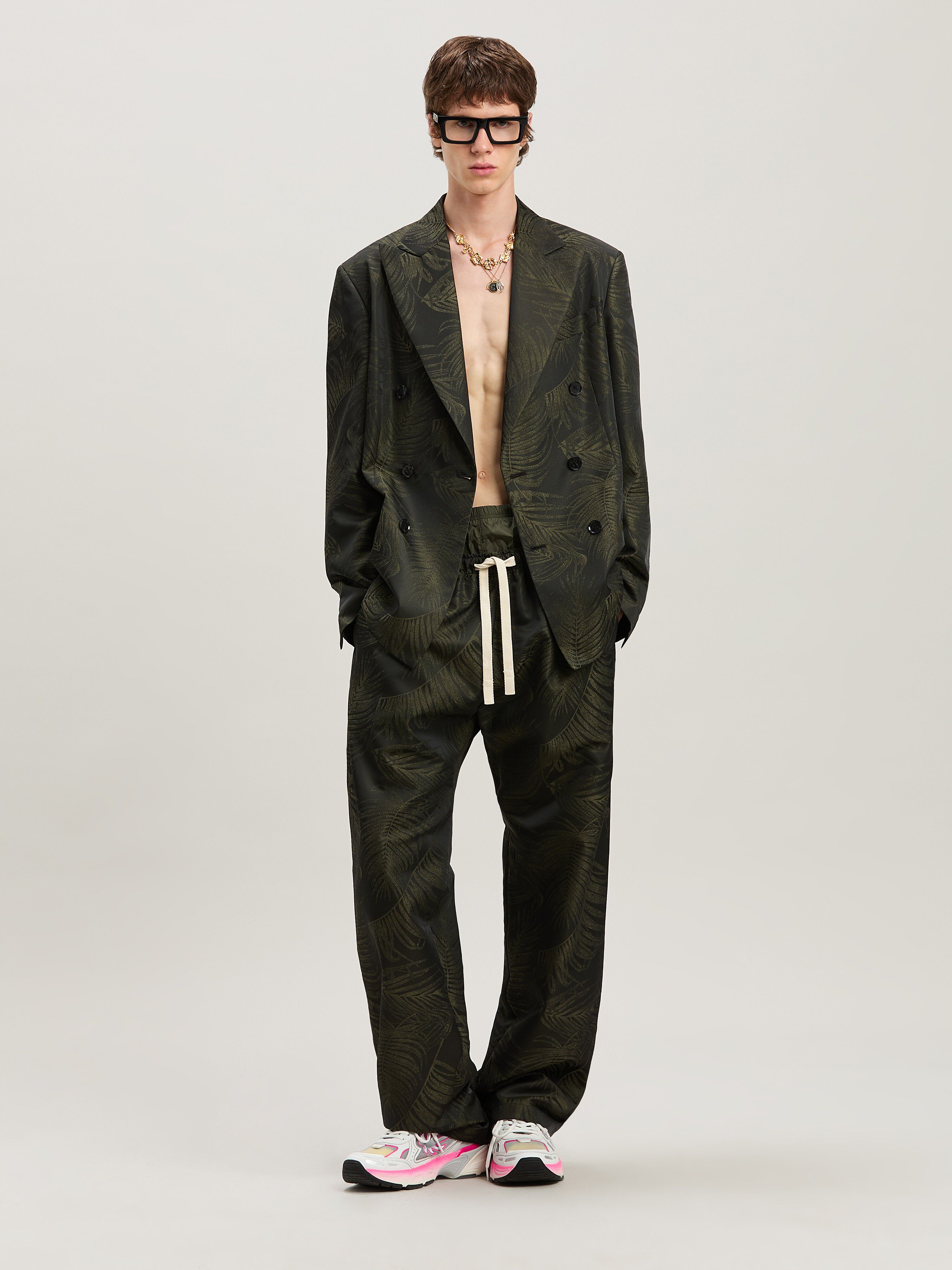 PALM ANGELS  PALMS JACQUARD DB BLAZER MILITARY GREEN MILITARY GREEN - MILITARY GREEN PMEN050S25FAB001
