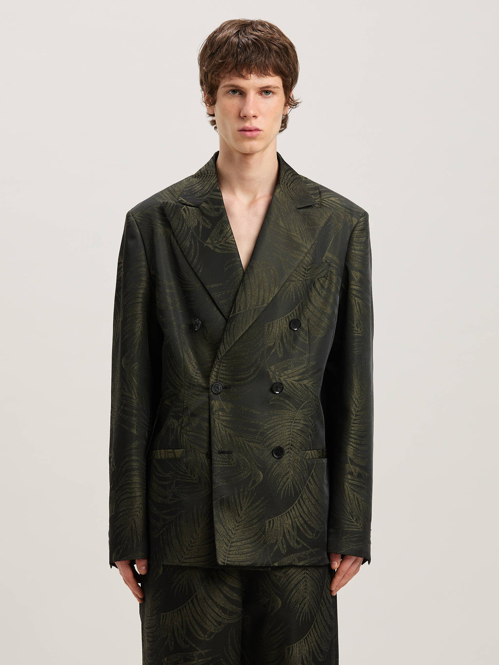 PALM ANGELS  PALMS JACQUARD DB BLAZER MILITARY GREEN MILITARY GREEN - MILITARY GREEN PMEN050S25FAB001