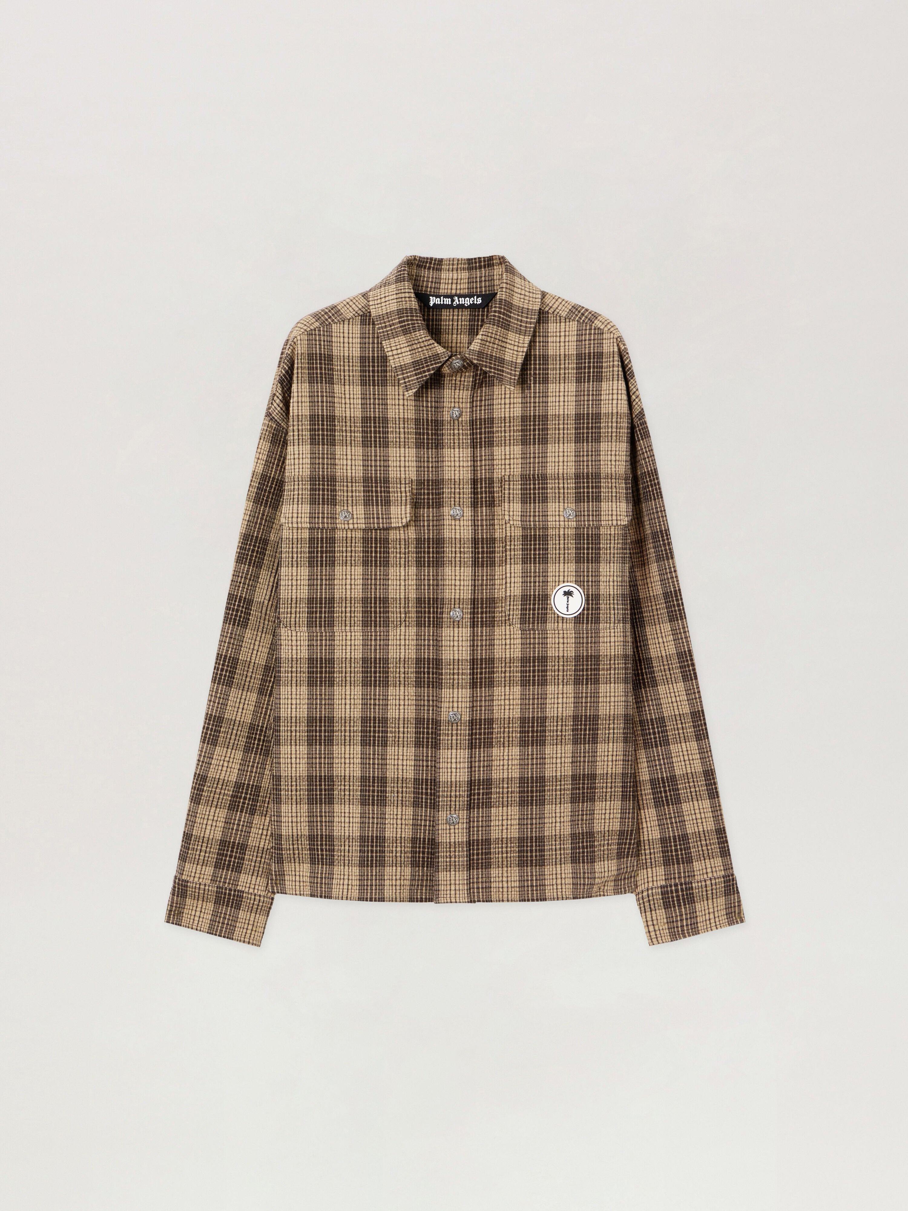 PALM ANGELS Tree Logo Check Loose Overshirt BROWN OFF WHITE PMES024S26FAB002