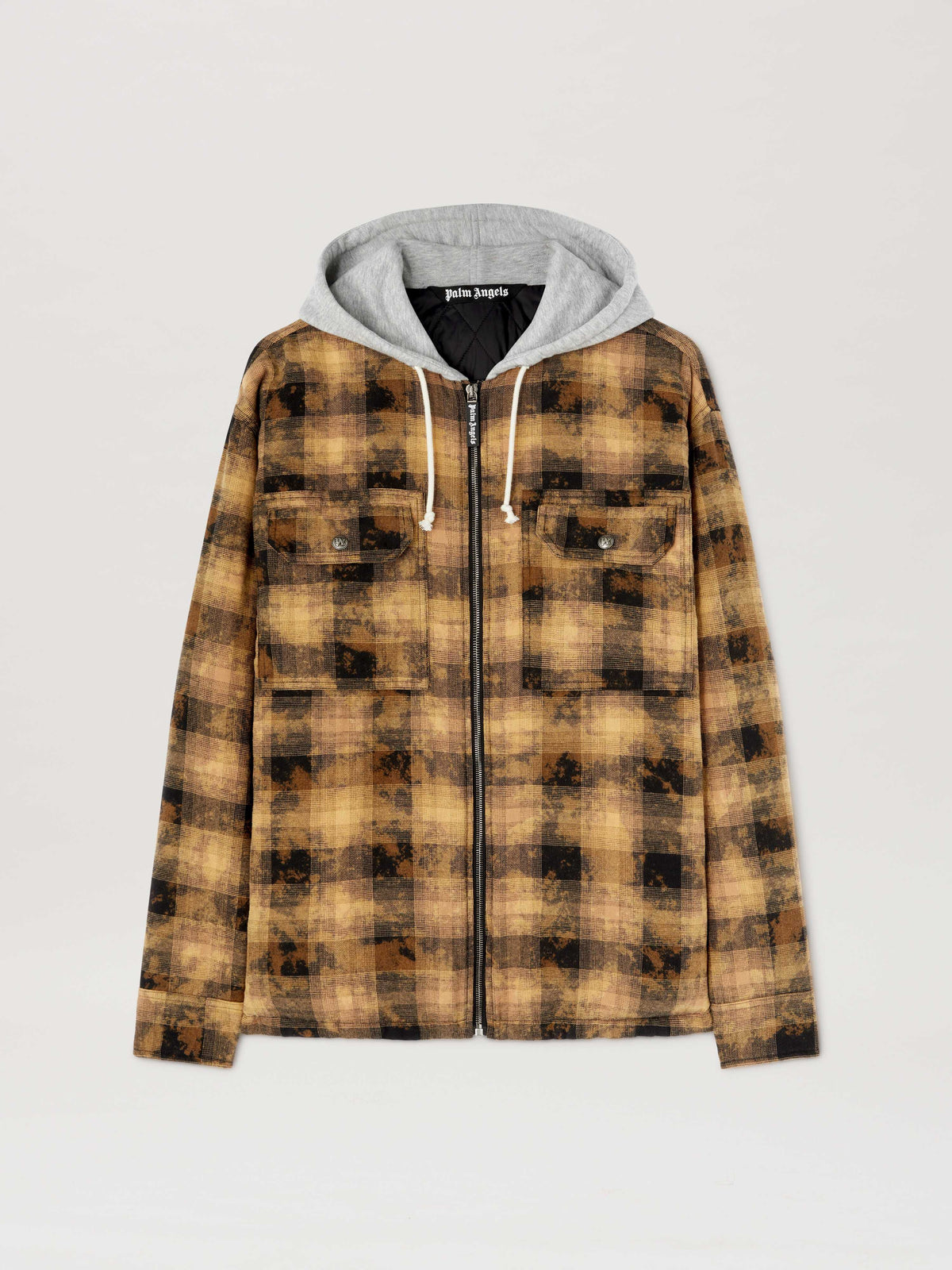 PALM ANGELS  CURVED LOGO CHECK OVERSHIRT BROWN - OFF BROWN - OFF WHITE PMES038S25FAB001