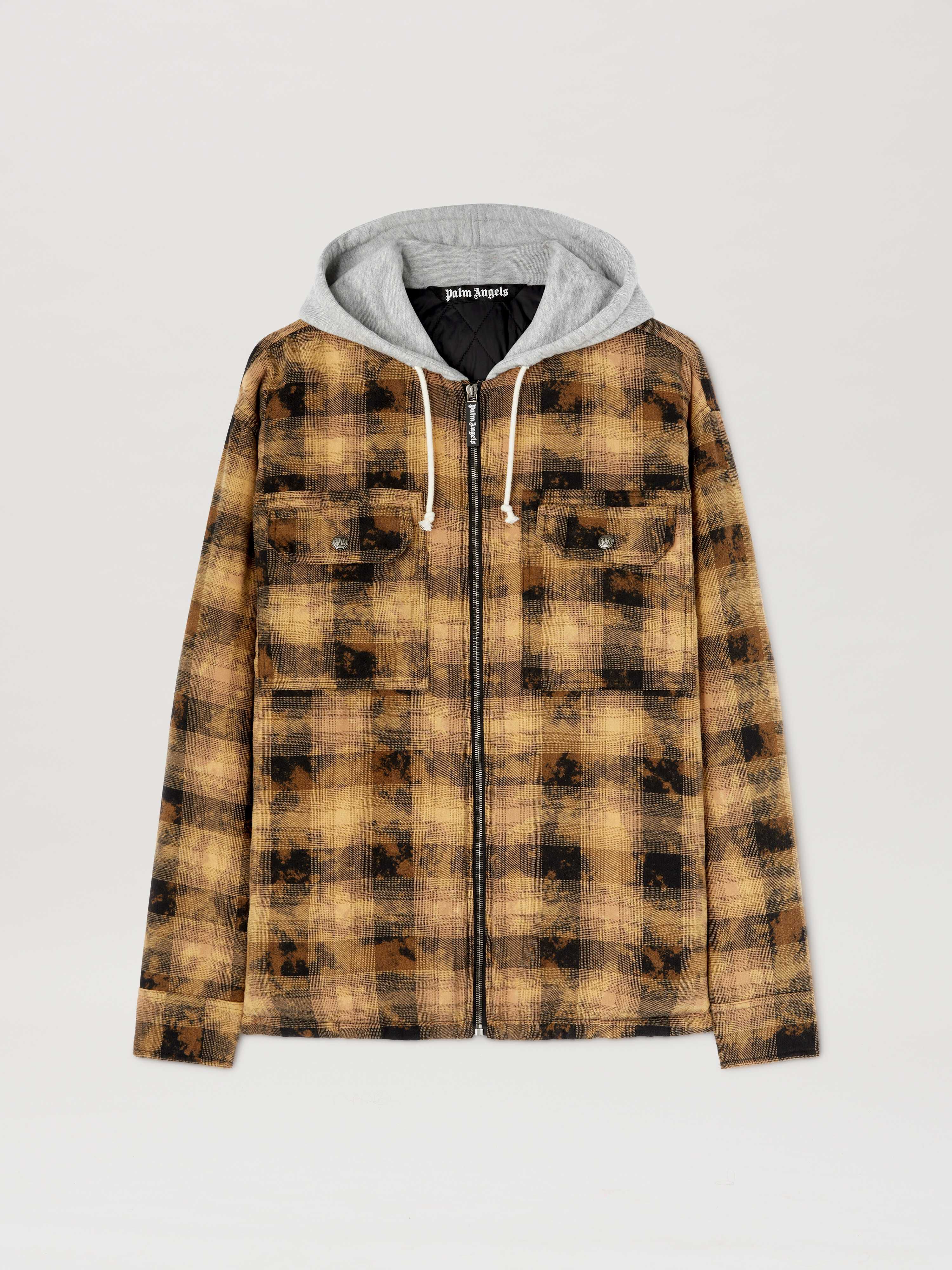 PALM ANGELS  CURVED LOGO CHECK OVERSHIRT BROWN - OFF BROWN - OFF WHITE PMES038S25FAB001