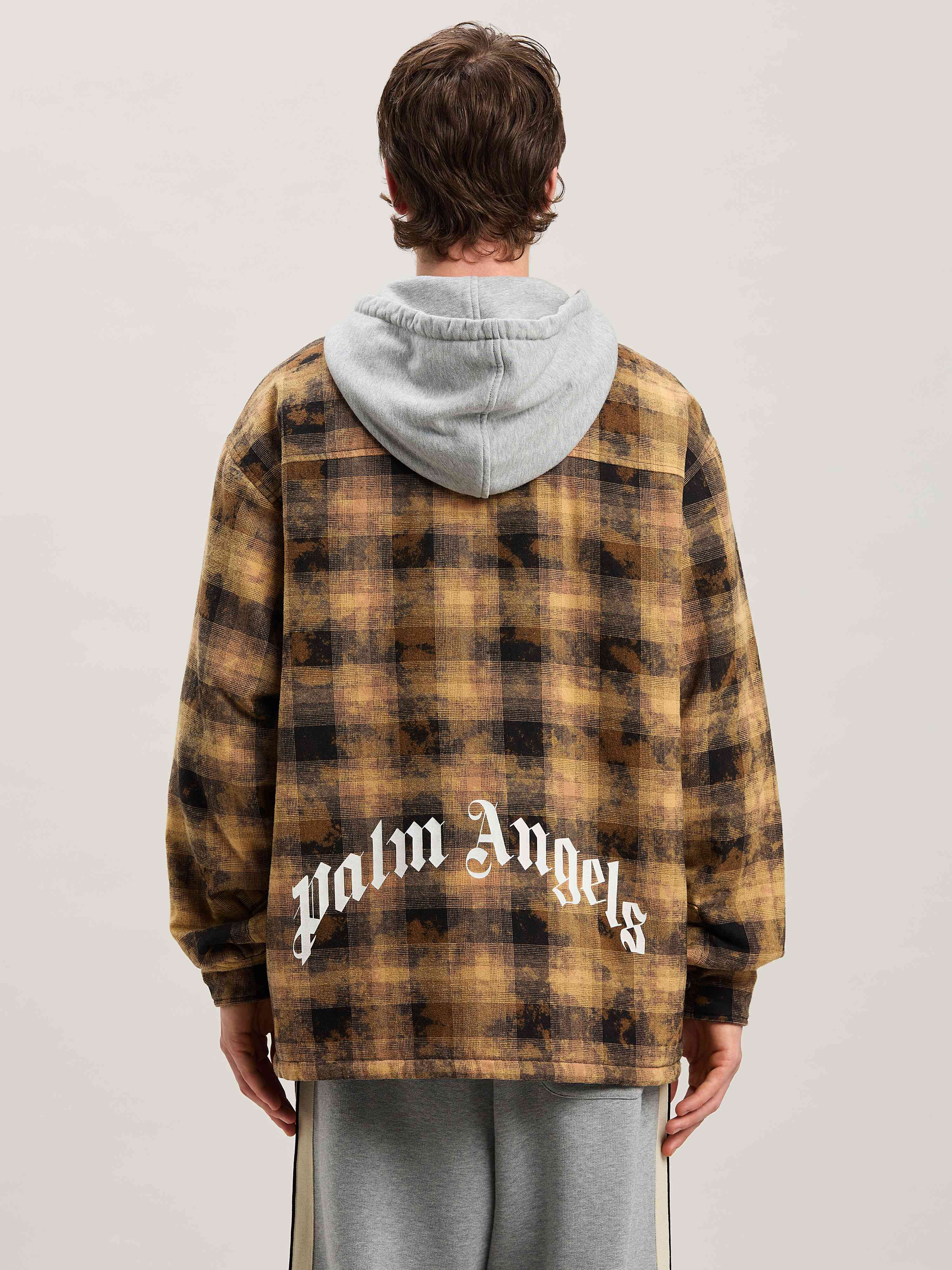 PALM ANGELS  CURVED LOGO CHECK OVERSHIRT BROWN - OFF BROWN - OFF WHITE PMES038S25FAB001