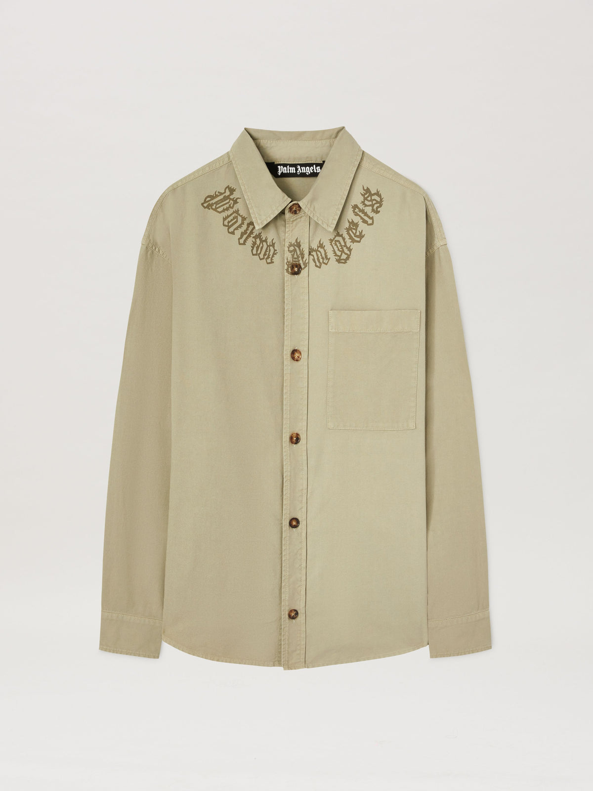 PALM ANGELS  CAMEL FLAME LOGO OVERSHIRT CAMEL - CAMEL PMES043S25FAB001
