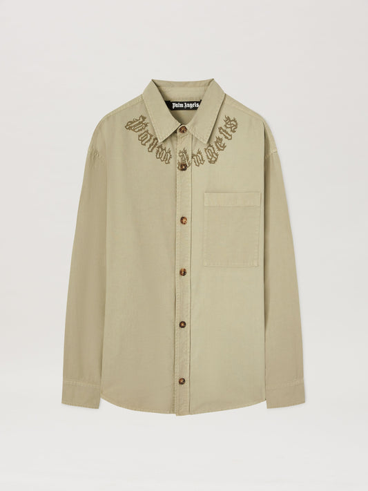 PALM ANGELS  CAMEL FLAME LOGO OVERSHIRT CAMEL - CAMEL PMES043S25FAB001