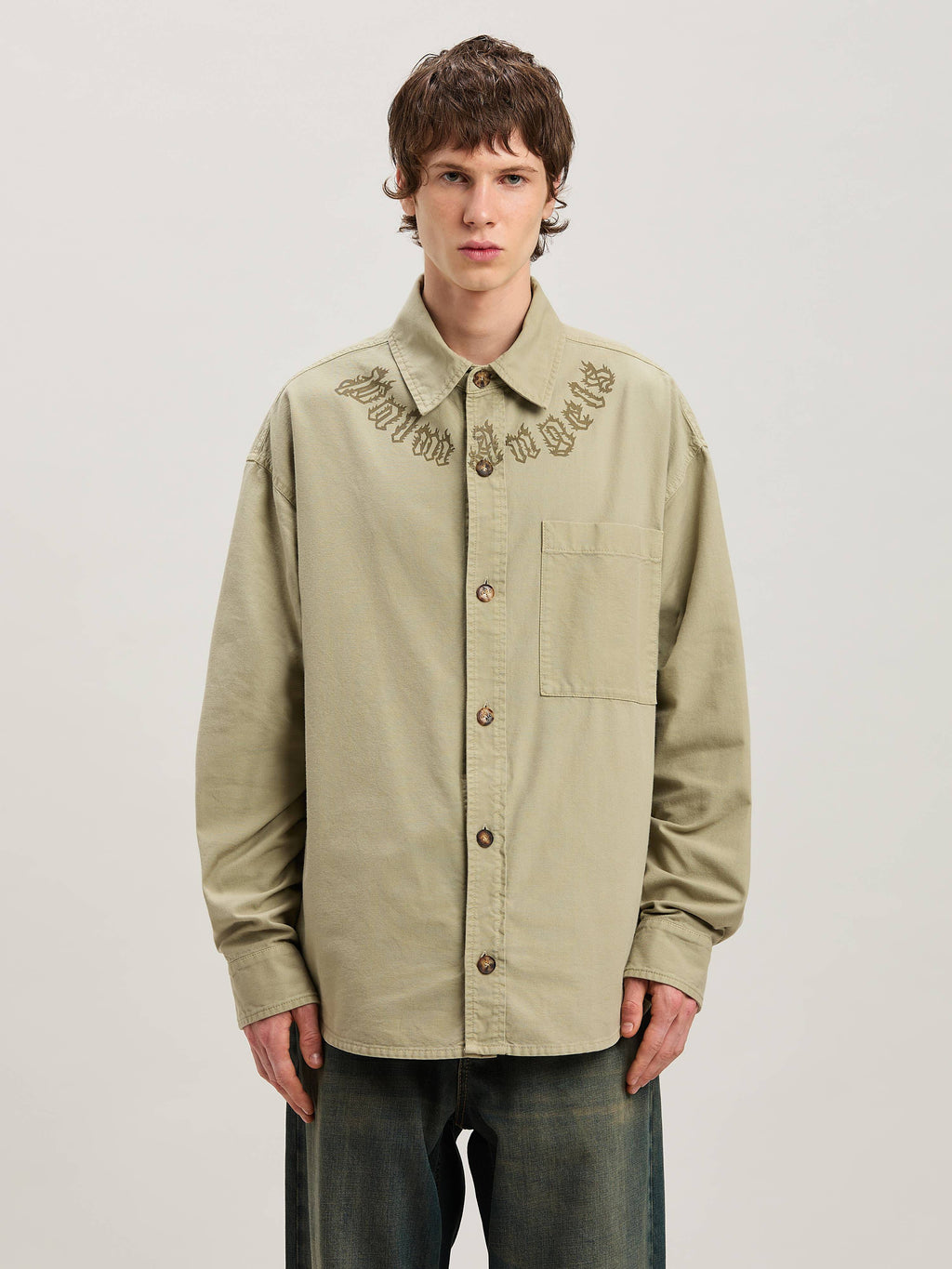 PALM ANGELS  CAMEL FLAME LOGO OVERSHIRT CAMEL - CAMEL PMES043S25FAB001