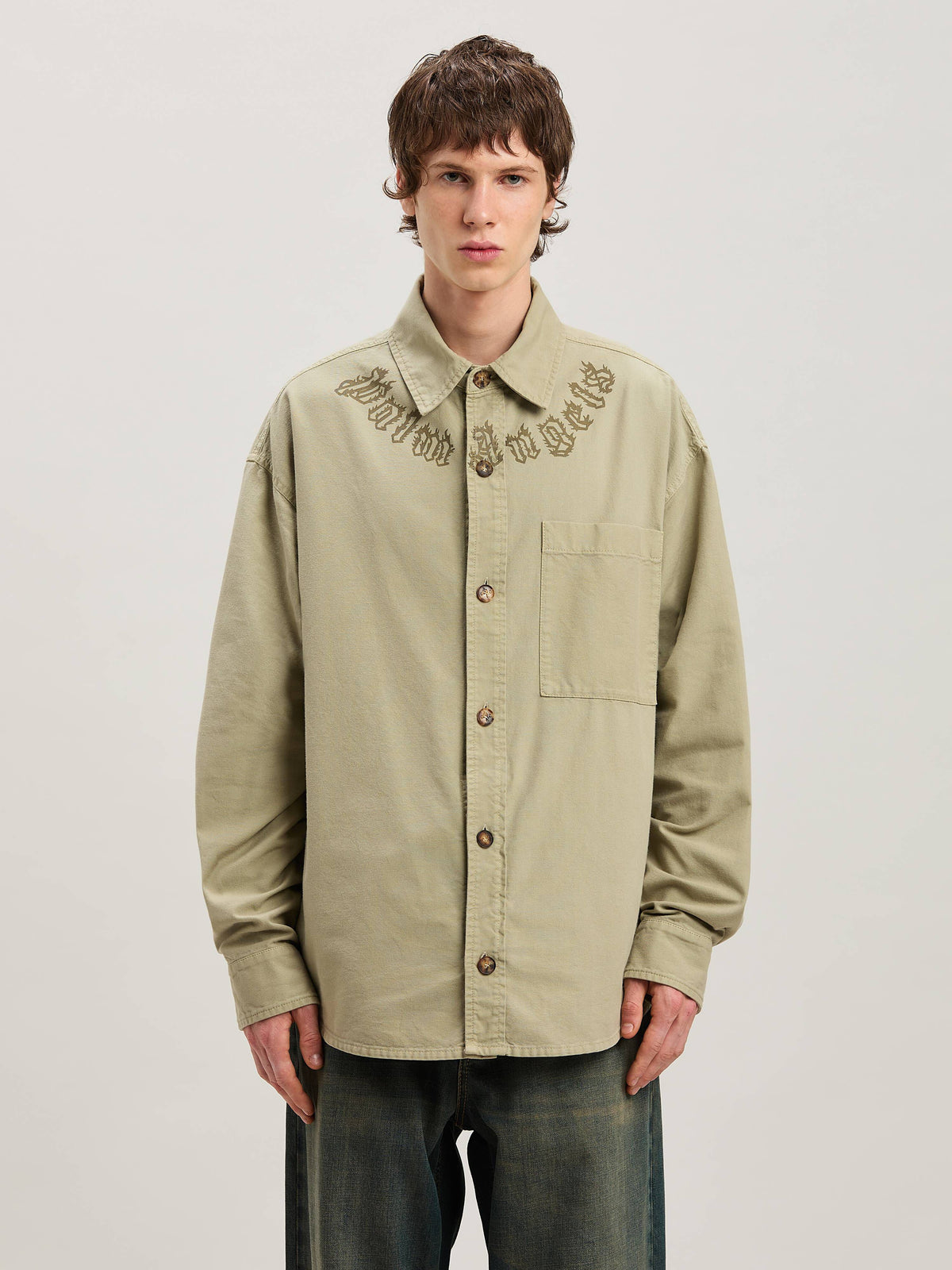PALM ANGELS  CAMEL FLAME LOGO OVERSHIRT CAMEL - CAMEL PMES043S25FAB001