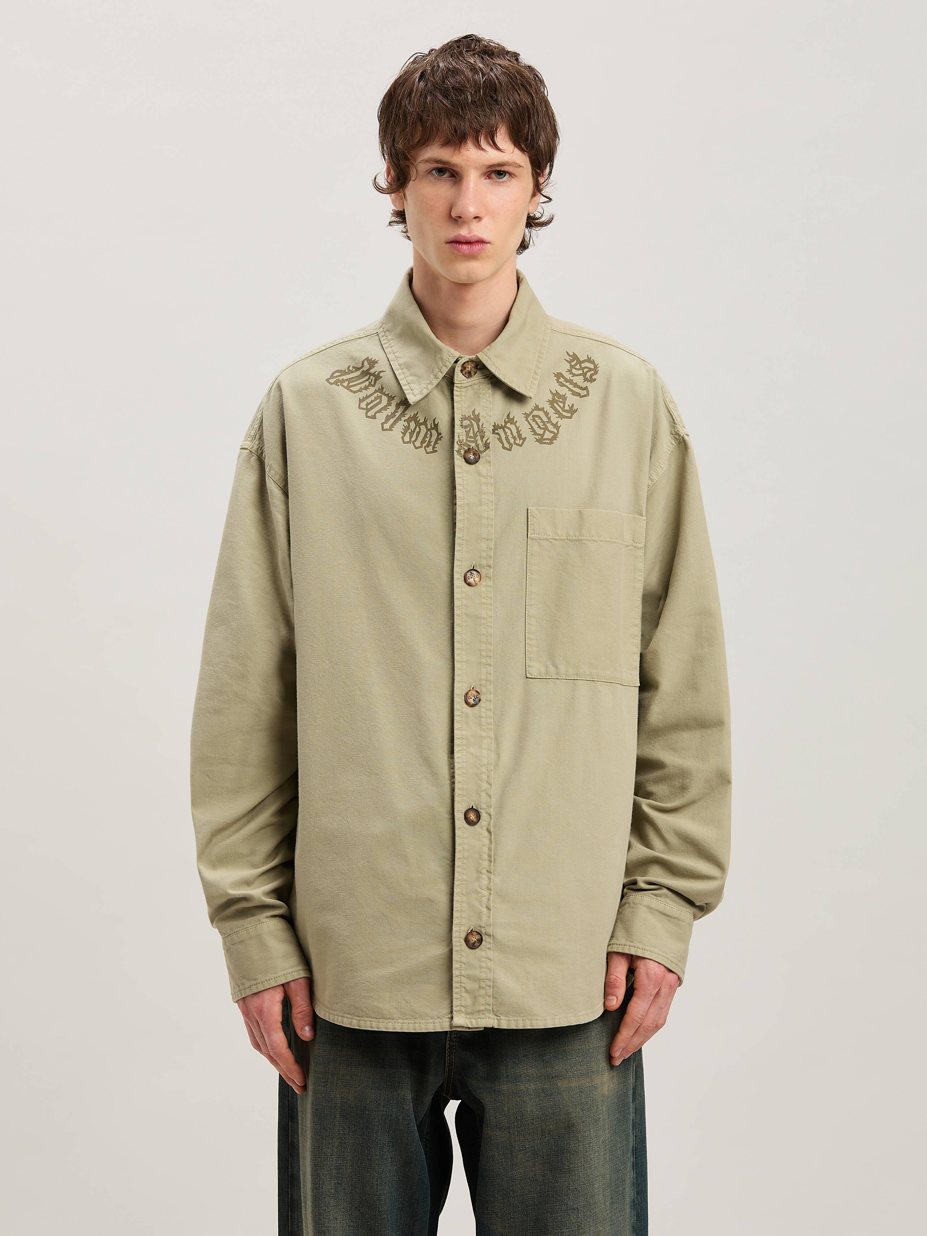 PALM ANGELS  CAMEL FLAME LOGO OVERSHIRT CAMEL - CAMEL PMES043S25FAB001