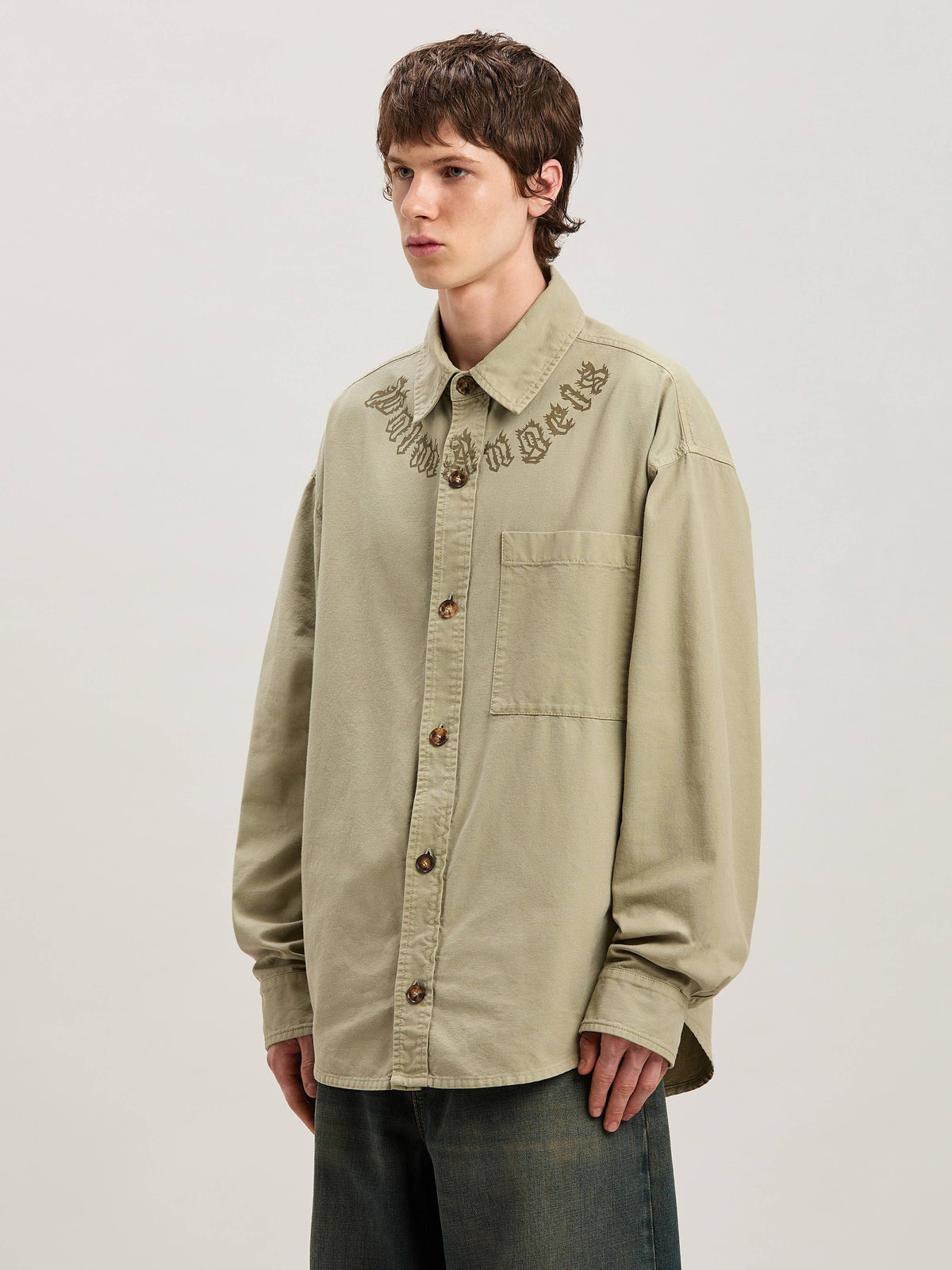 PALM ANGELS  CAMEL FLAME LOGO OVERSHIRT CAMEL - CAMEL PMES043S25FAB001