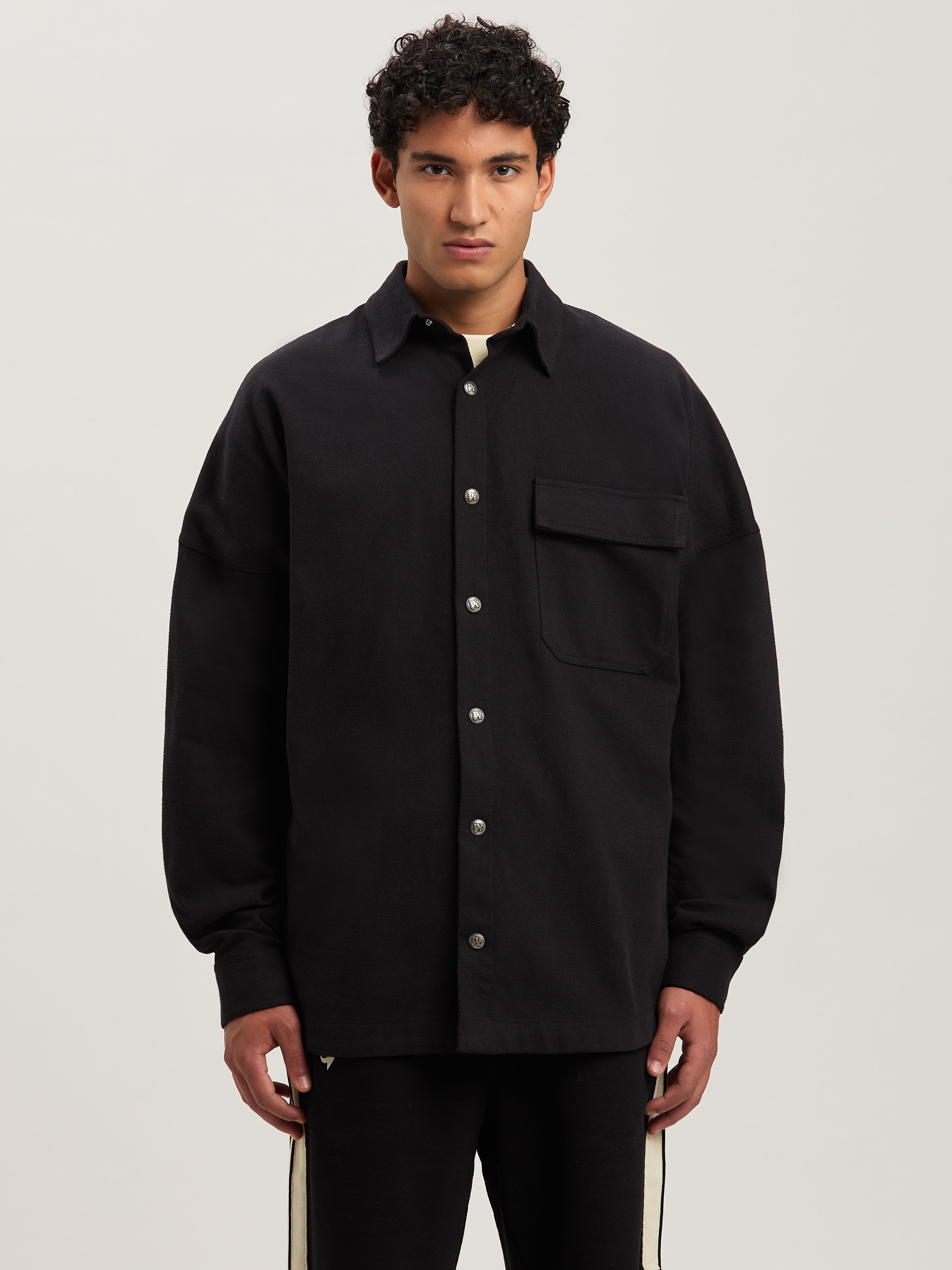 PALM ANGELS  CLASSIC LOGO OVERSHIRT BLACK - OFF WHITE PMES044S25FAB001