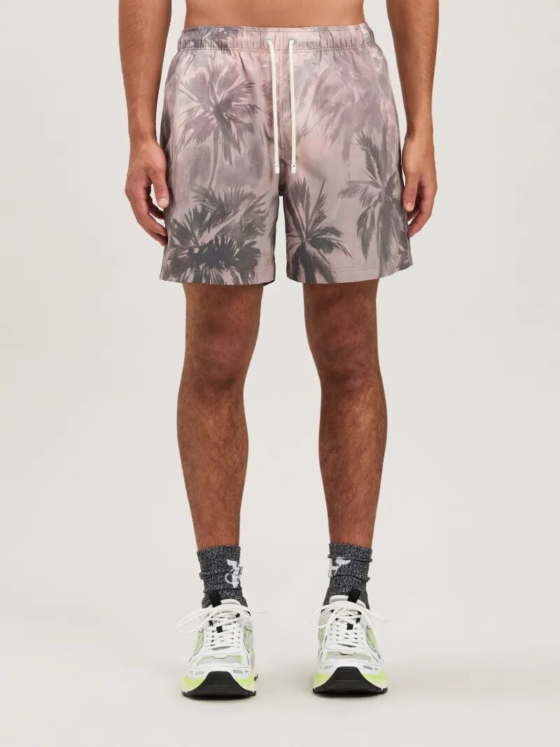 PALM ANGELS  SUNSET PALMS SWIMSHORTS BEIGE - BLACK PMFD012S25FAB002