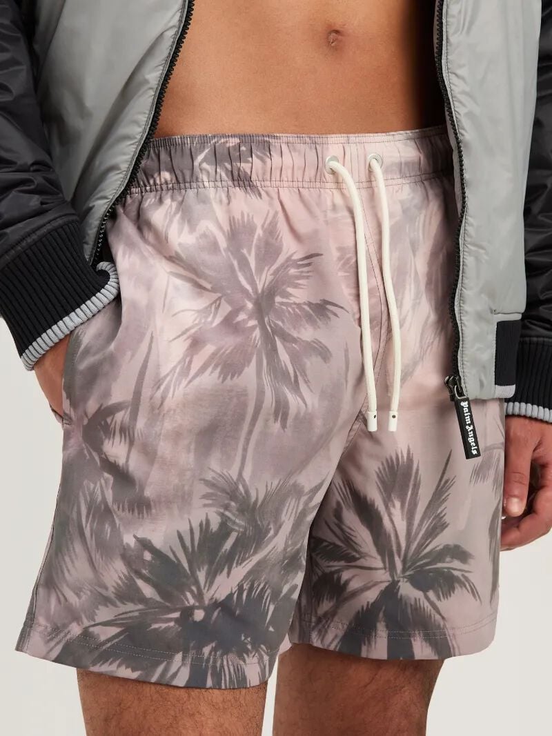 PALM ANGELS  SUNSET PALMS SWIMSHORTS BEIGE - BLACK PMFD012S25FAB002