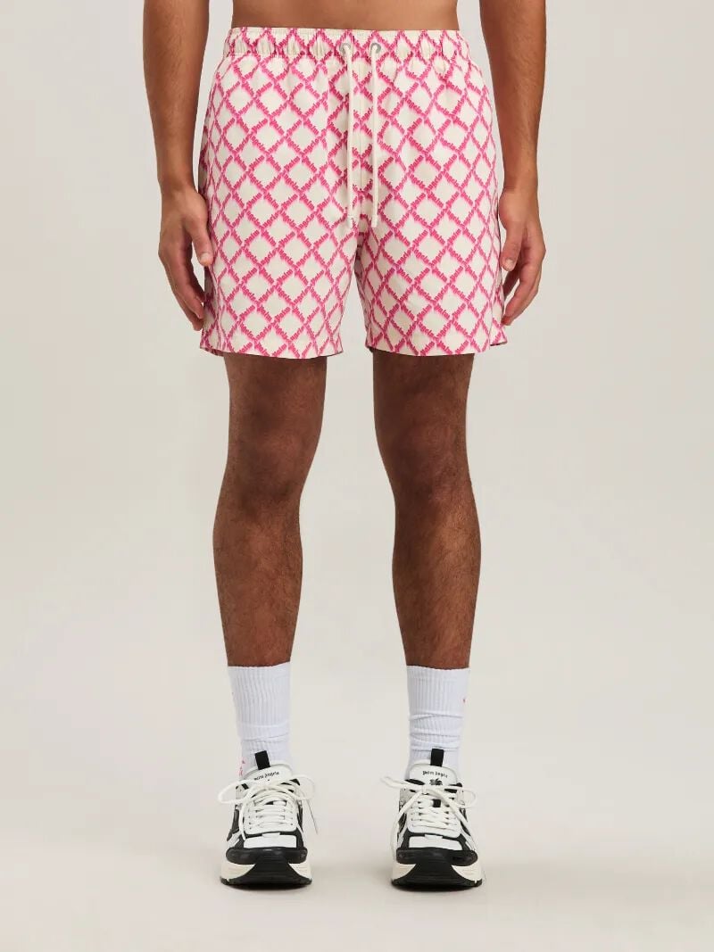 PALM ANGELS  NET LOGO SWIMSHORTS IVORY - FUCHSIA PMFD012S25FAB003
