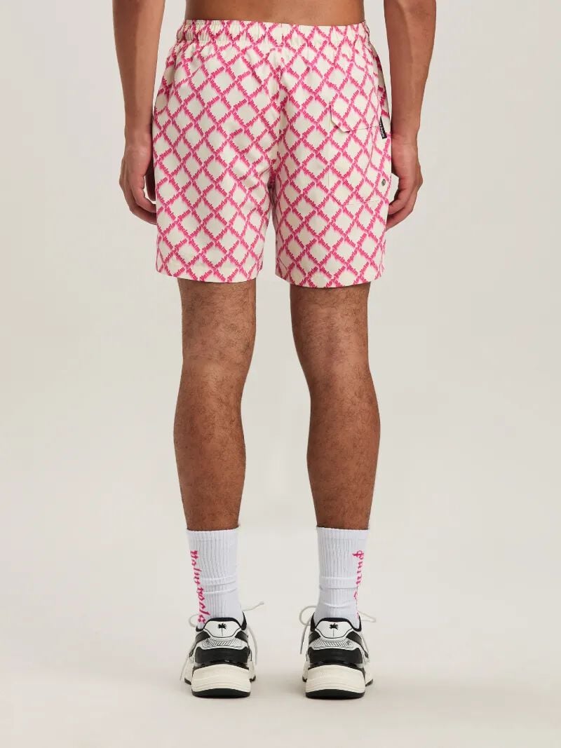 PALM ANGELS  NET LOGO SWIMSHORTS IVORY - FUCHSIA PMFD012S25FAB003