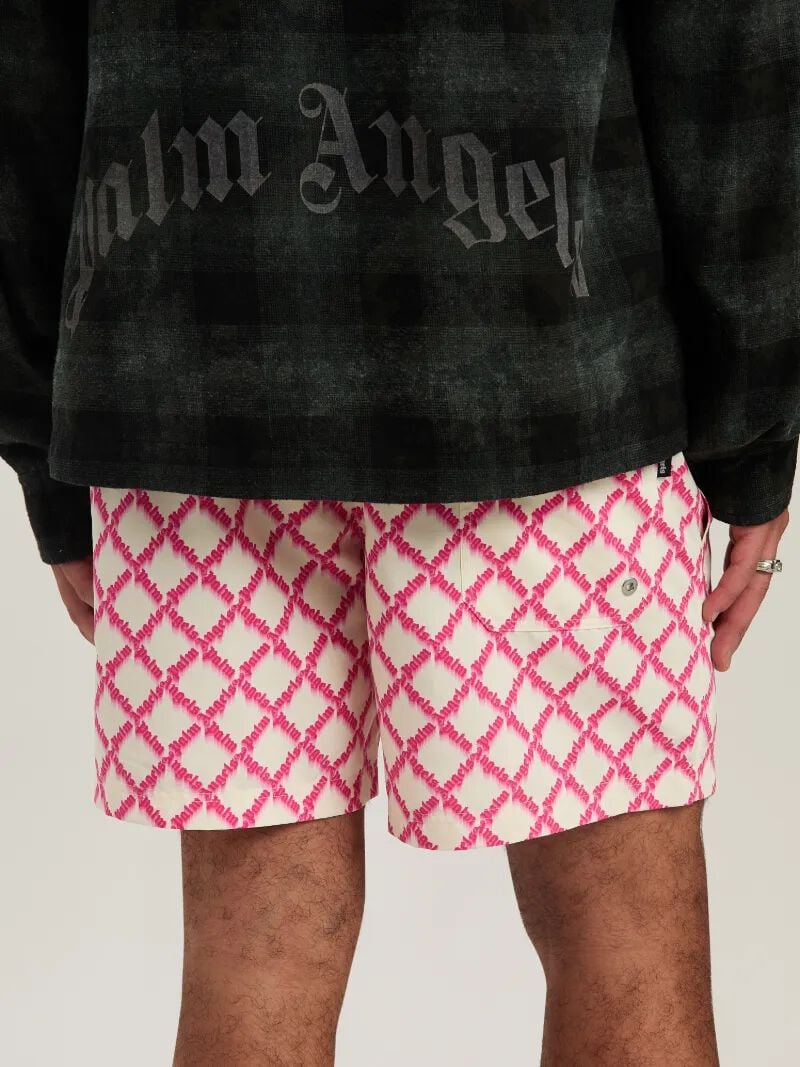PALM ANGELS  NET LOGO SWIMSHORTS IVORY - FUCHSIA PMFD012S25FAB003