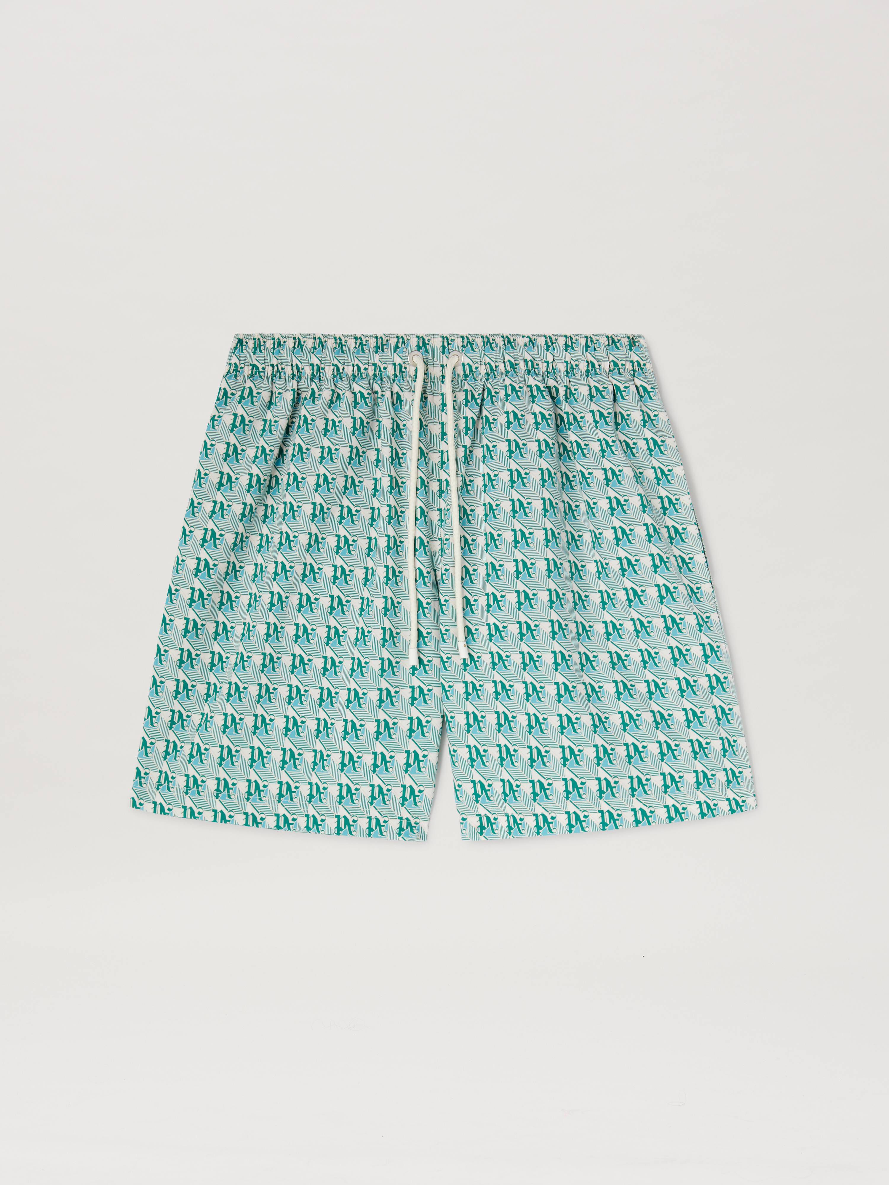 PALM ANGELS  PA DIAMONDS SWIMSHORTS GREEN - IVORY PMFD012S25FAB004