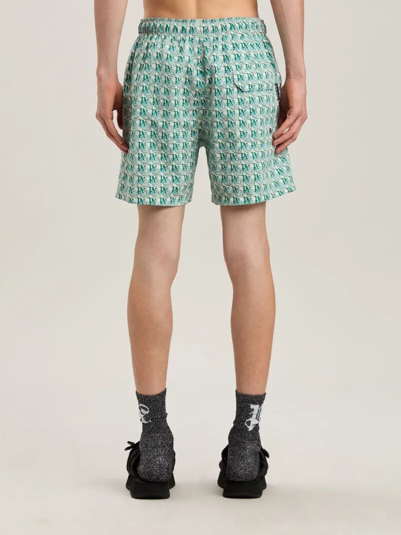 PALM ANGELS  PA DIAMONDS SWIMSHORTS GREEN - IVORY PMFD012S25FAB004