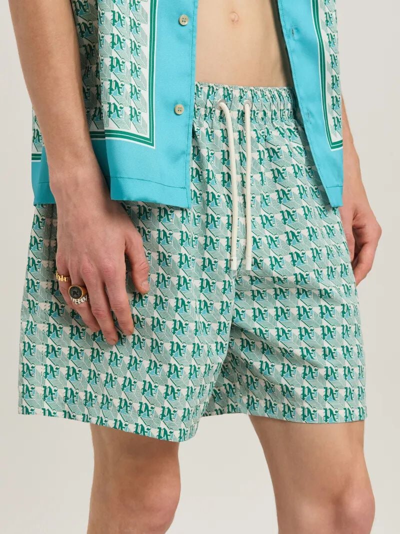 PALM ANGELS  PA DIAMONDS SWIMSHORTS GREEN - IVORY PMFD012S25FAB004