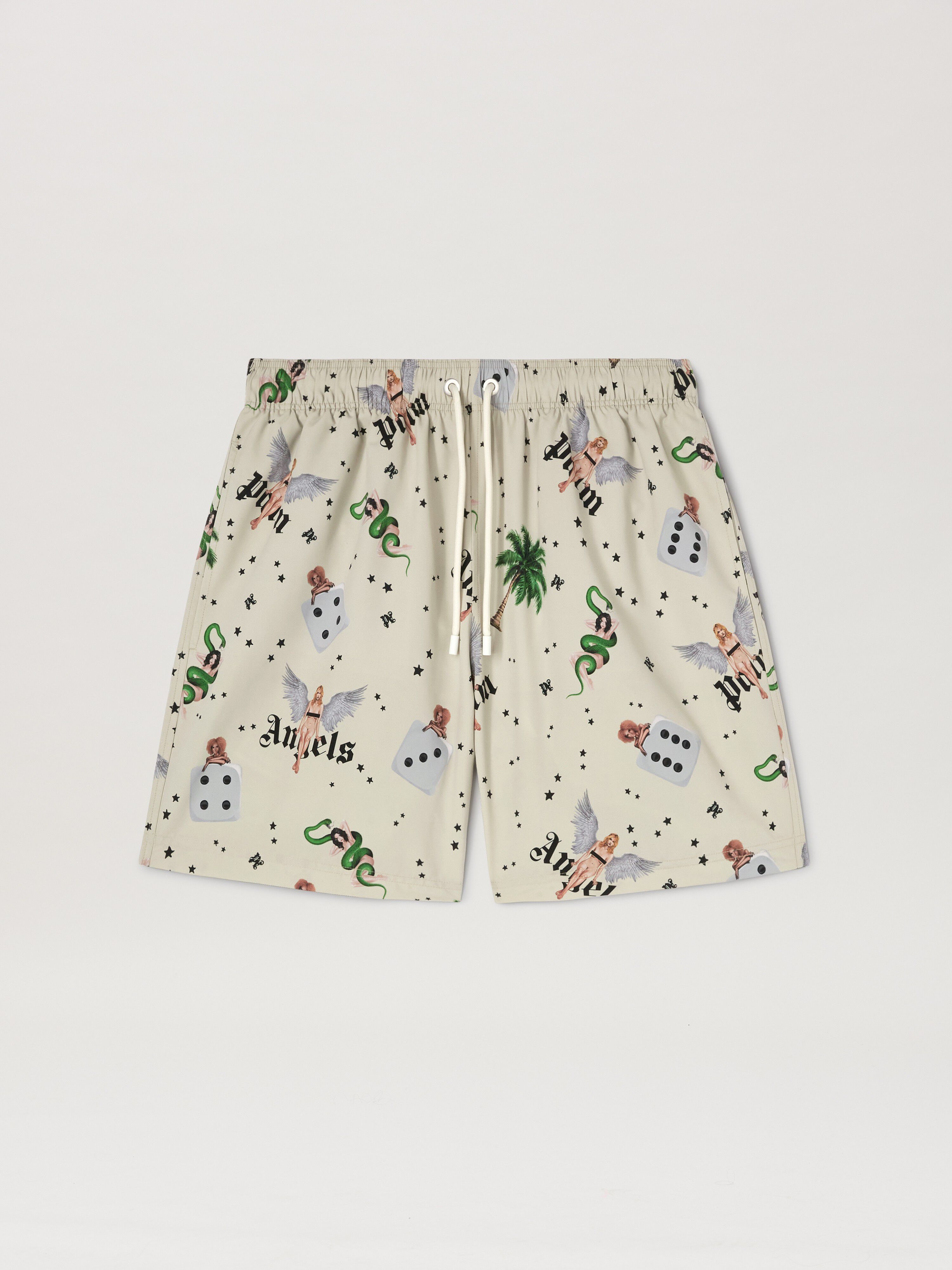 PALM ANGELS  PIN UP SWIMSHORTS IVORY - MULTICOLOR PMFD012S25FAB005