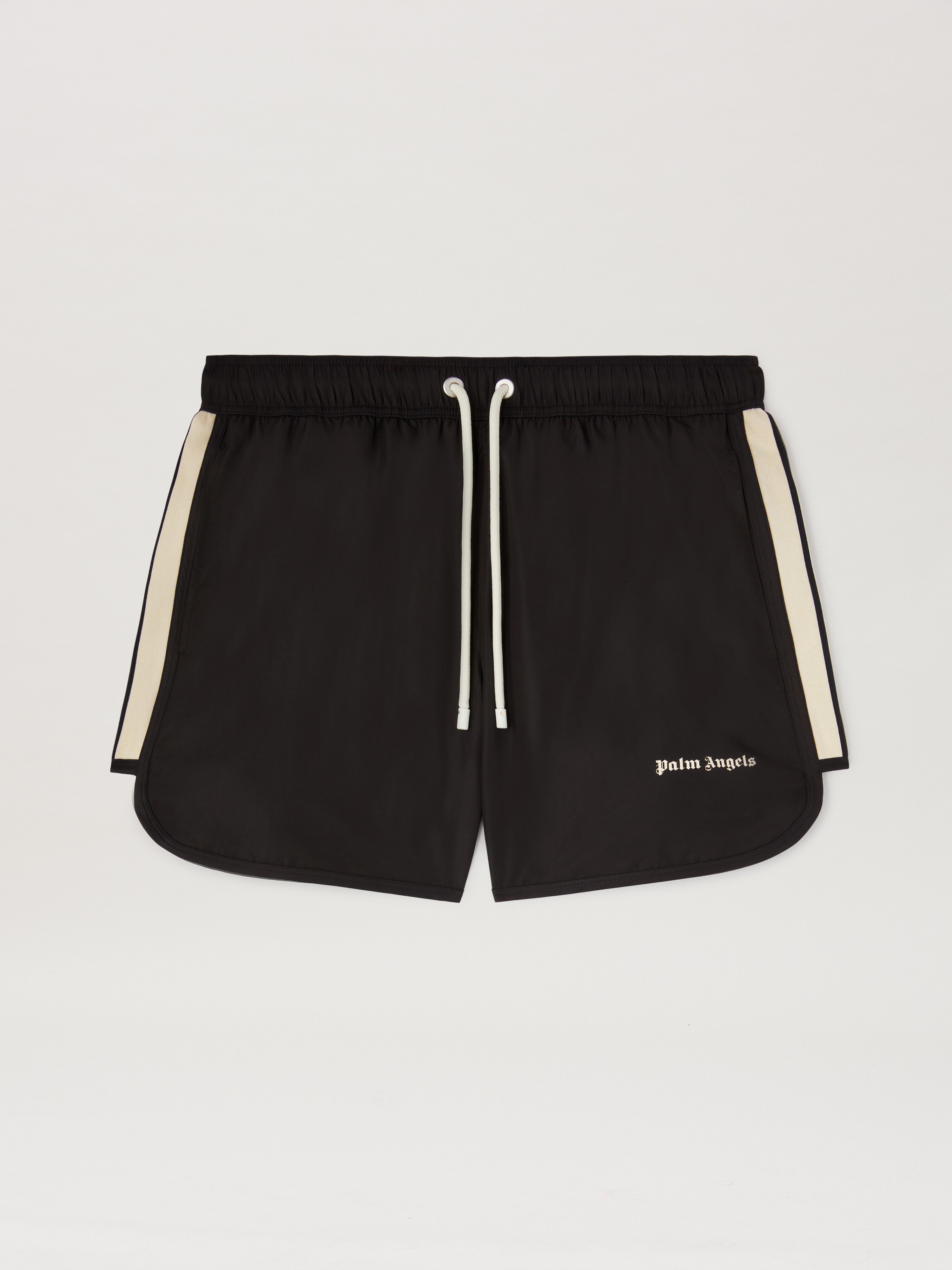 PALM ANGELS  LOGO TRACK SWIMSHORTS BLACK - OFF WHITE PMFD016S25FAB001