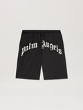 PALM ANGELS  CURVED LOGO SWIMSHORTS BLACK - OFF WHITE PMFD018S25FAB001