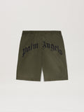 PALM ANGELS  CURVED LOGO SWIMSHORTS MILITARY GREEN - MILITARY GREEN - BLACK PMFD018S25FAB001