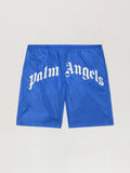 PALM ANGELS Curved Logo Swimshorts COBALT BLUE OFF WHITE PMFD018S26FAB001