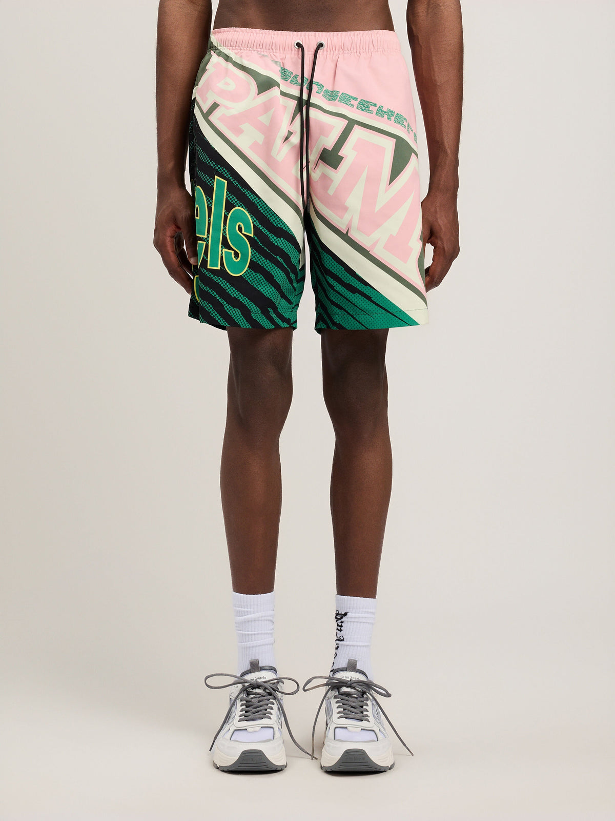 PALM ANGELS Racing Swimshorts PINK GREEN PMFD01BS26FAB001