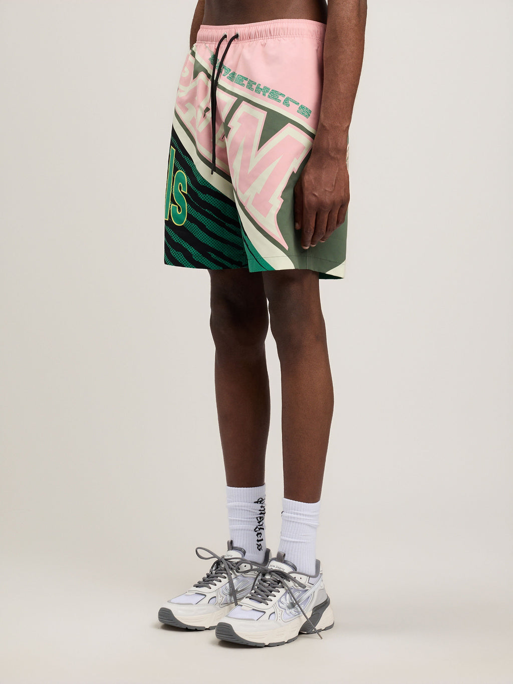 PALM ANGELS Racing Swimshorts PINK GREEN PMFD01BS26FAB001
