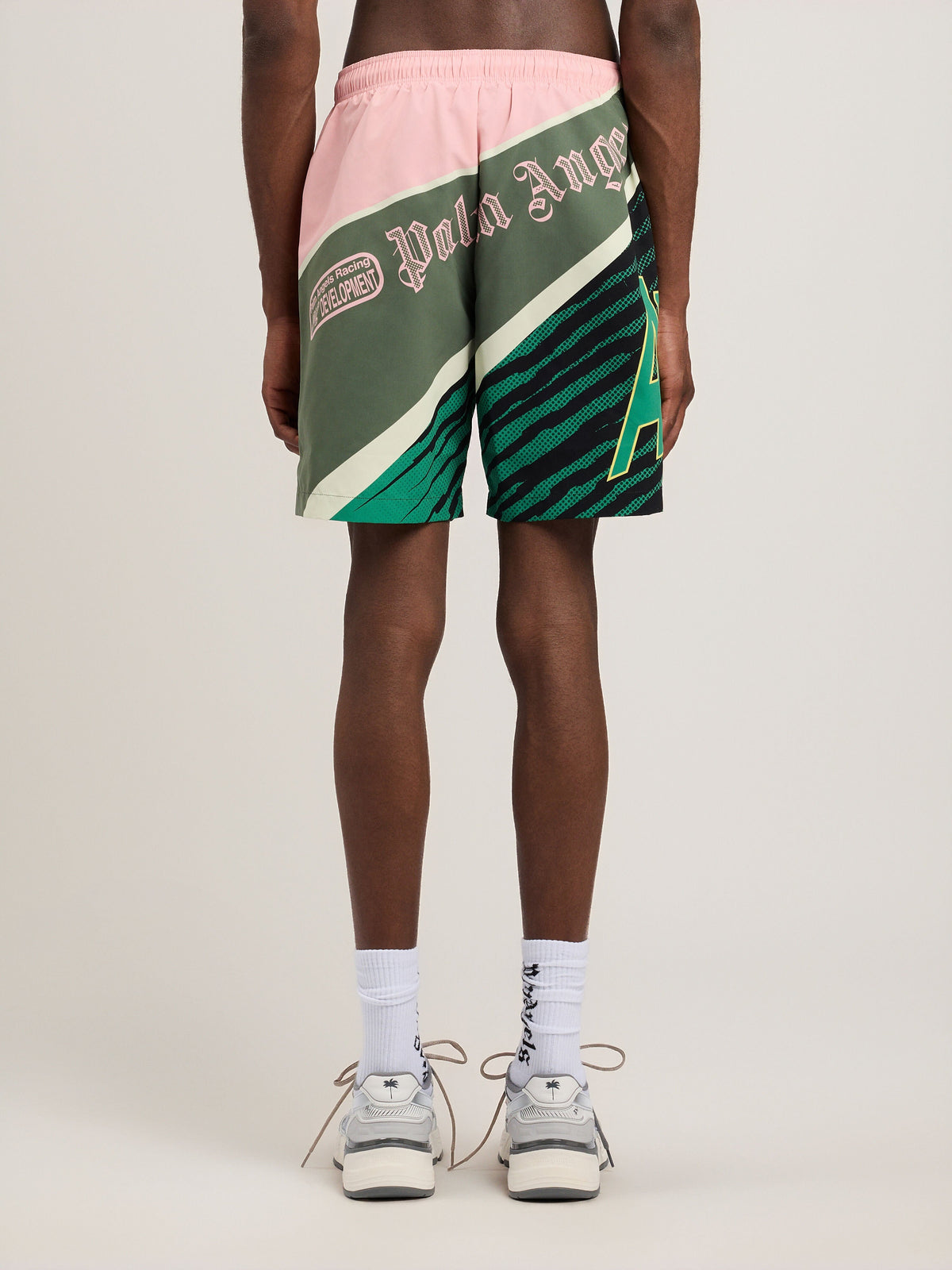 PALM ANGELS Racing Swimshorts PINK GREEN PMFD01BS26FAB001
