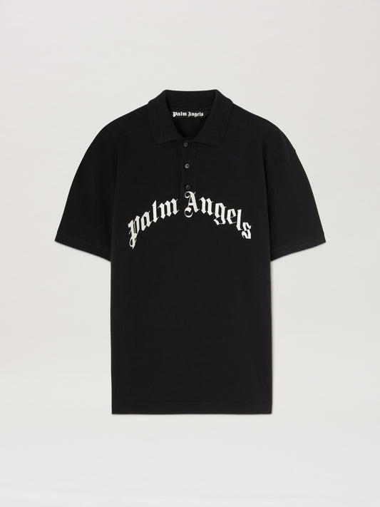 PALM ANGELS  CURVED LOGO POLO SS BLACK - OFF WHITE PMGB012S25FAB003
