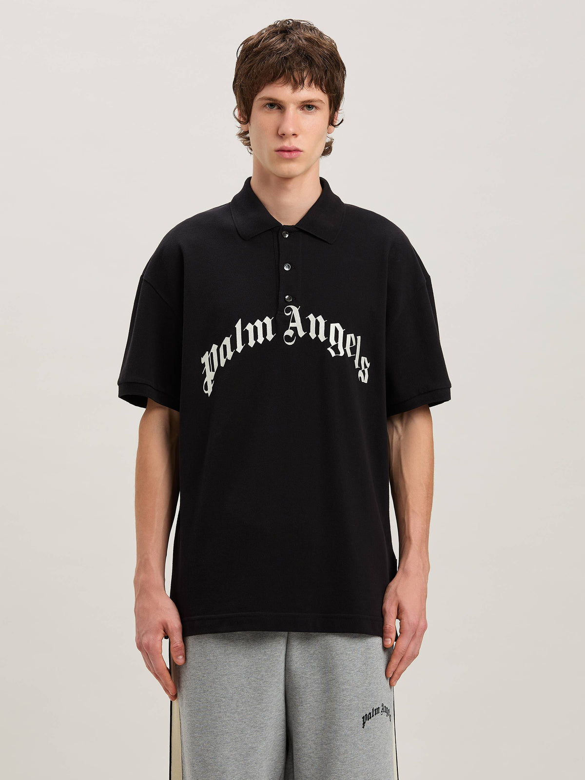 PALM ANGELS  CURVED LOGO POLO SS BLACK - OFF WHITE PMGB012S25FAB003