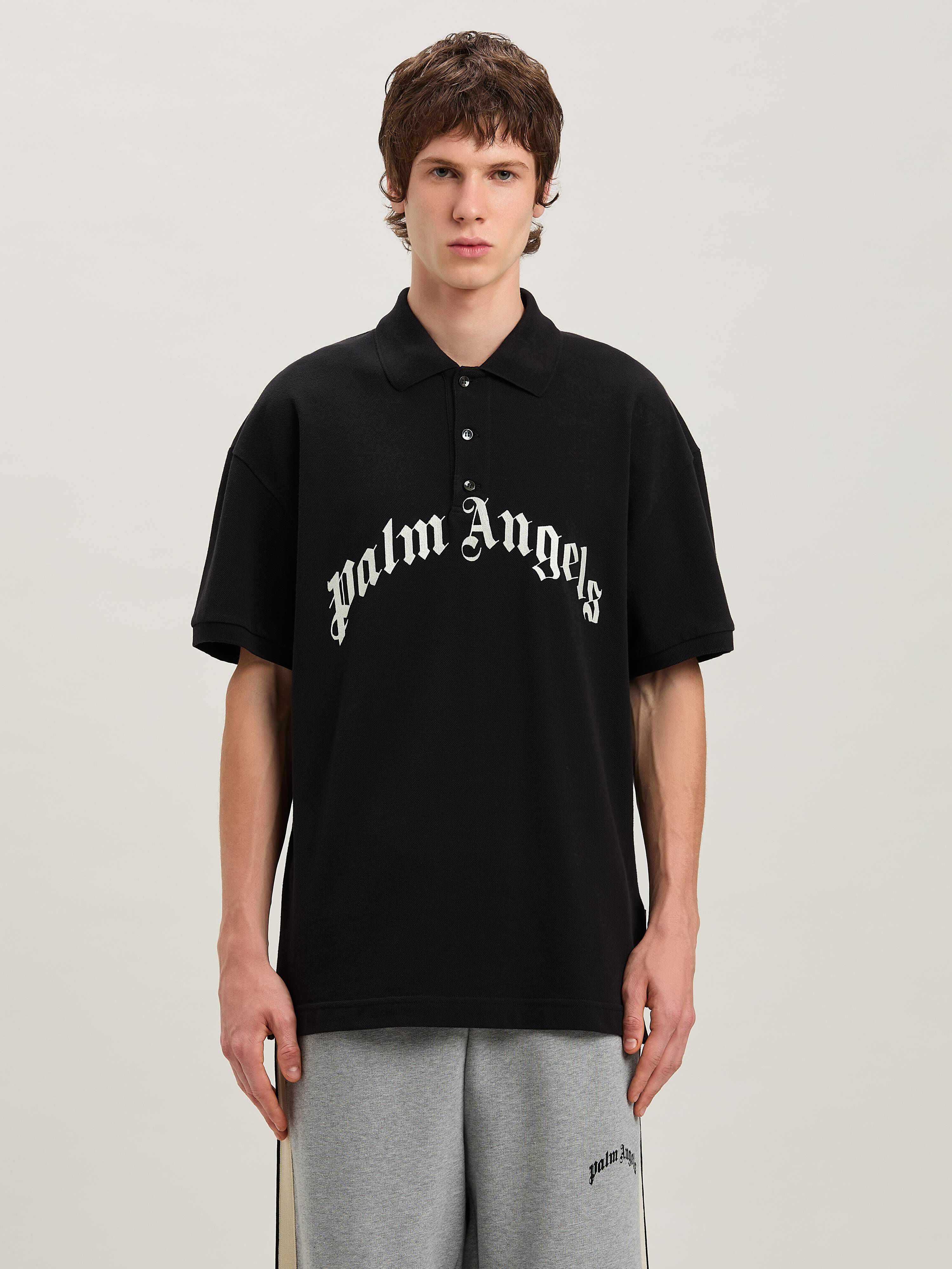 PALM ANGELS  CURVED LOGO POLO SS BLACK - OFF WHITE PMGB012S25FAB003
