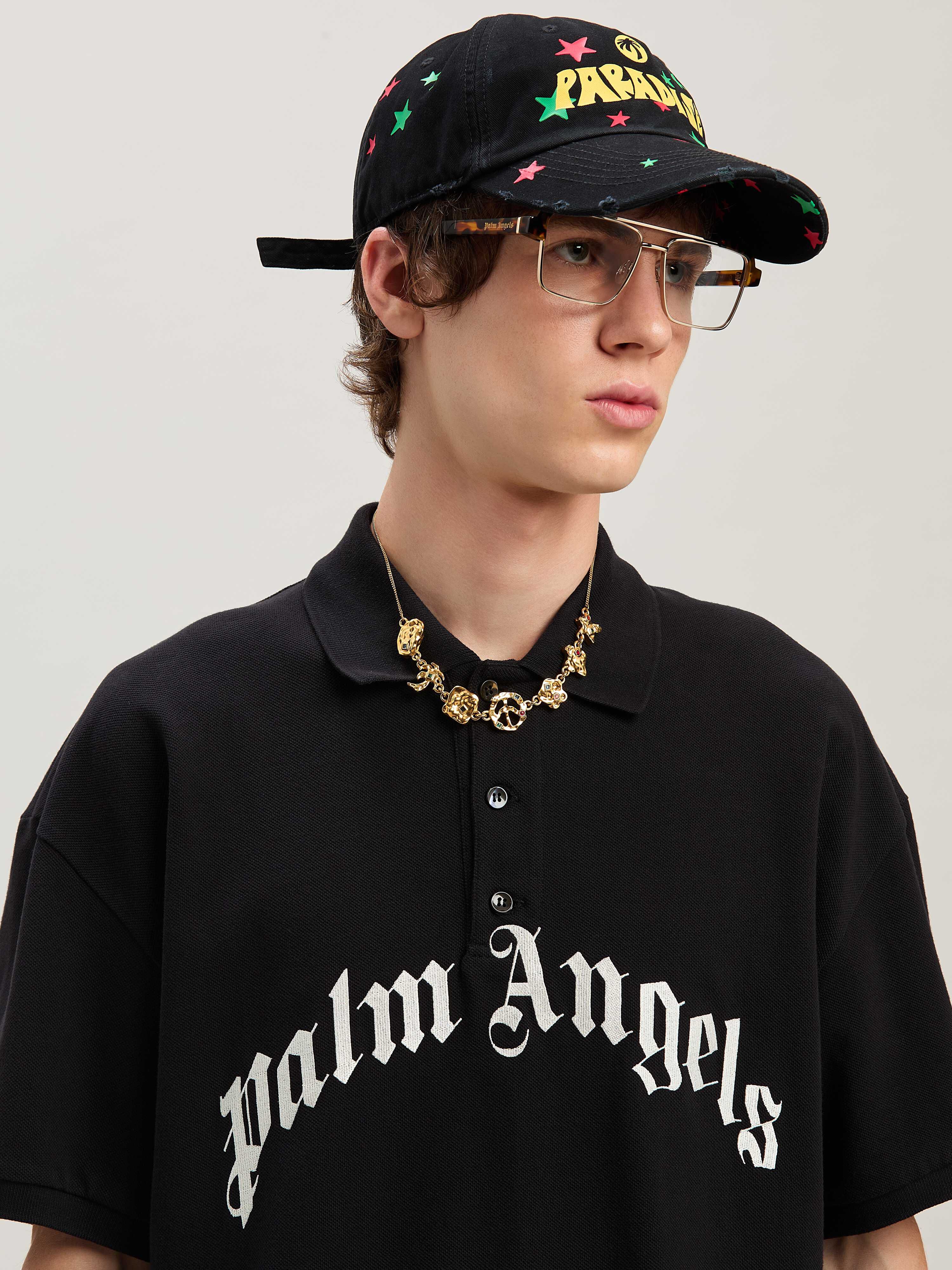 PALM ANGELS  CURVED LOGO POLO SS BLACK - OFF WHITE PMGB012S25FAB003