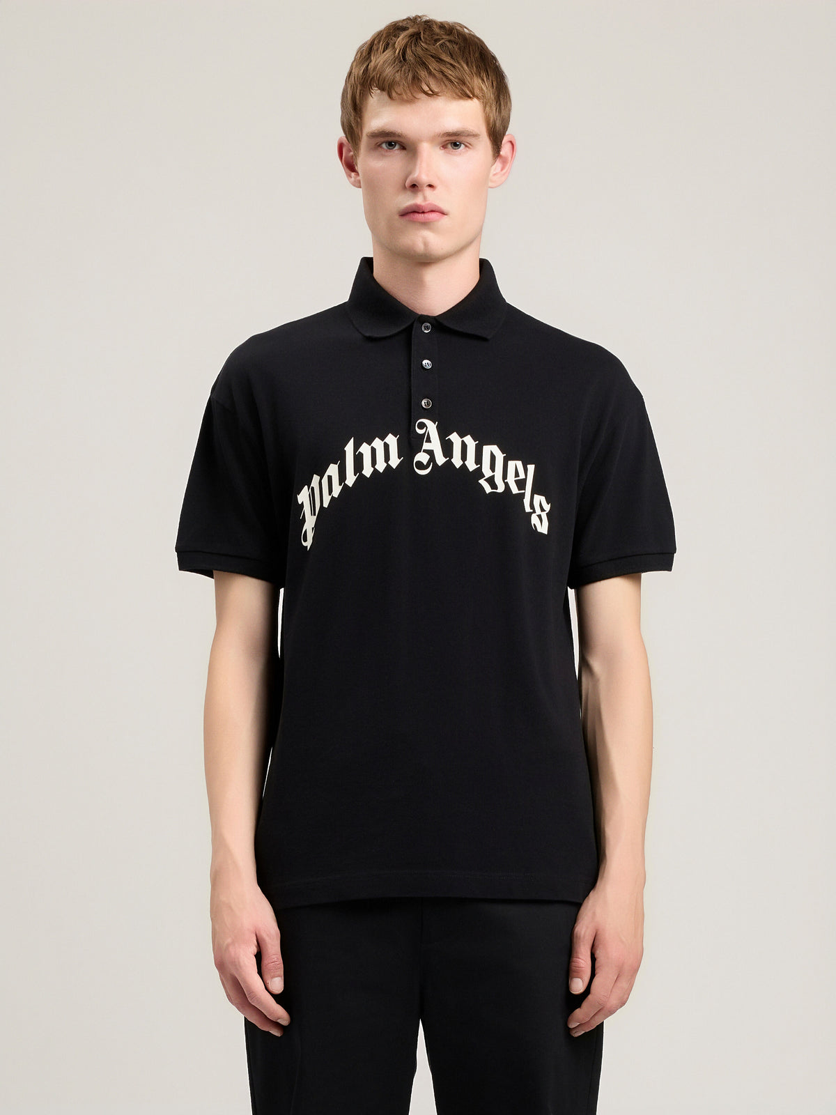 PALM ANGELS Curved Logo Polo BLACK OFF WHITE PMGB012S26FAB002