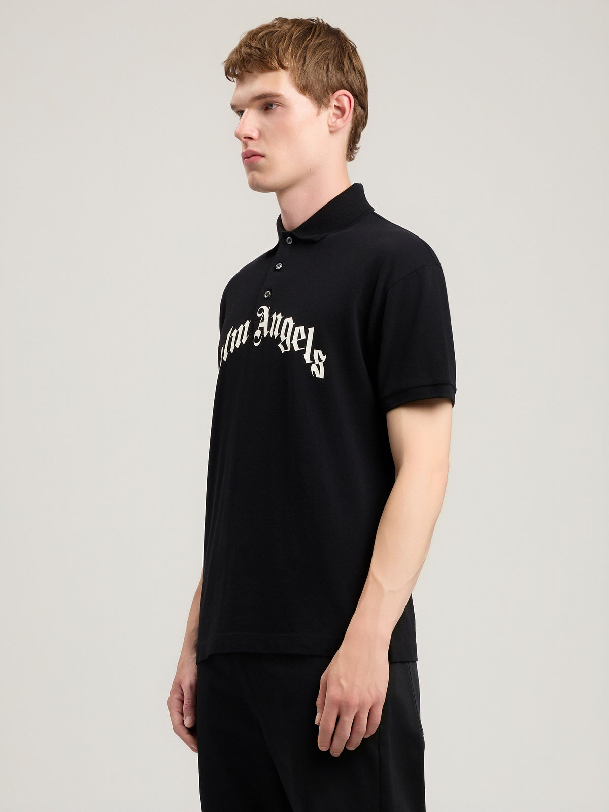 PALM ANGELS Curved Logo Polo BLACK OFF WHITE PMGB012S26FAB002