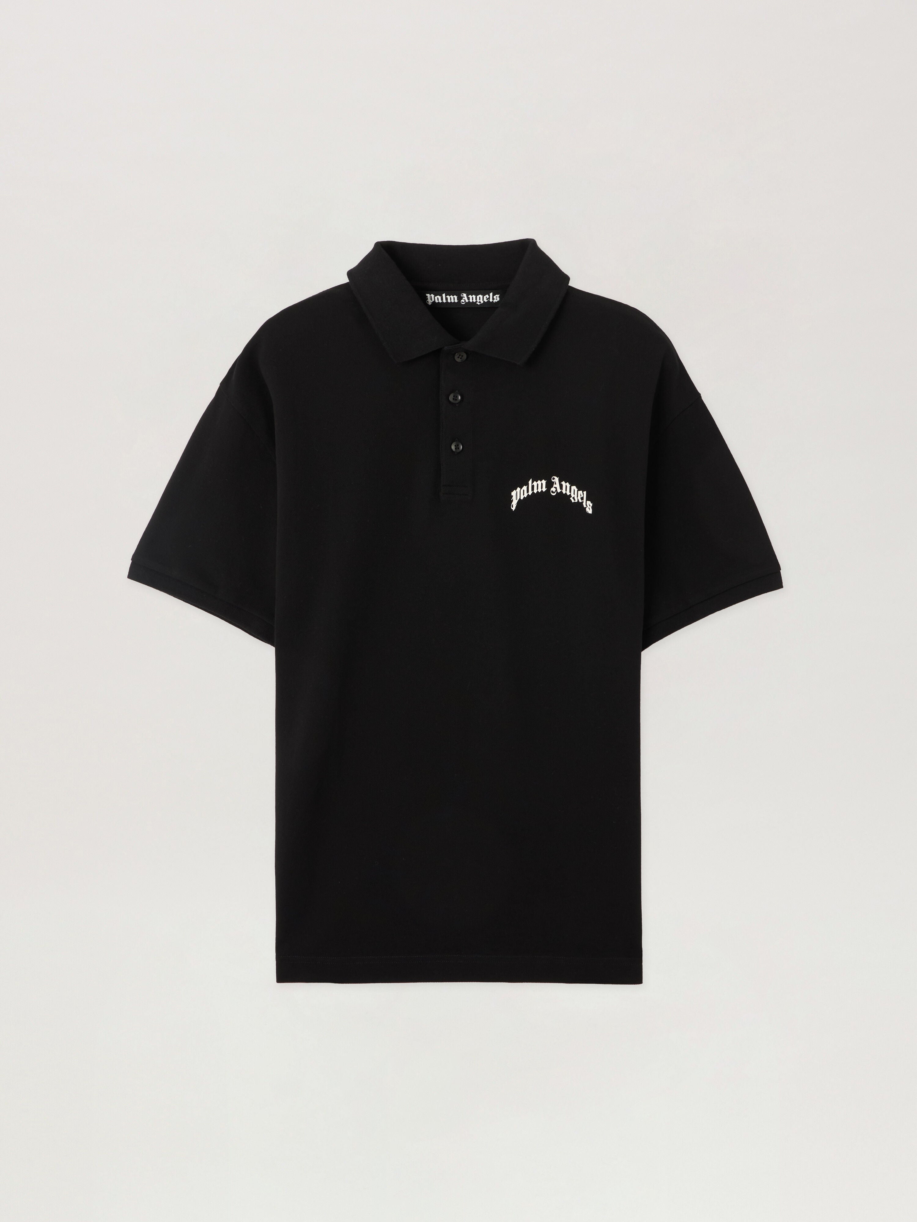 PALM ANGELS Back Curved Logo Polo BLACK OFF WHITE PMGB012S26FAB005