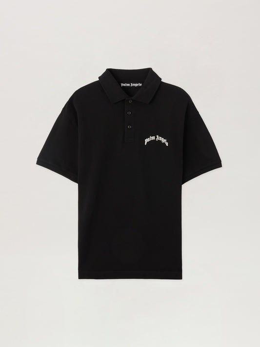 PALM ANGELS Back Curved Logo Polo BLACK OFF WHITE PMGB012S26FAB005
